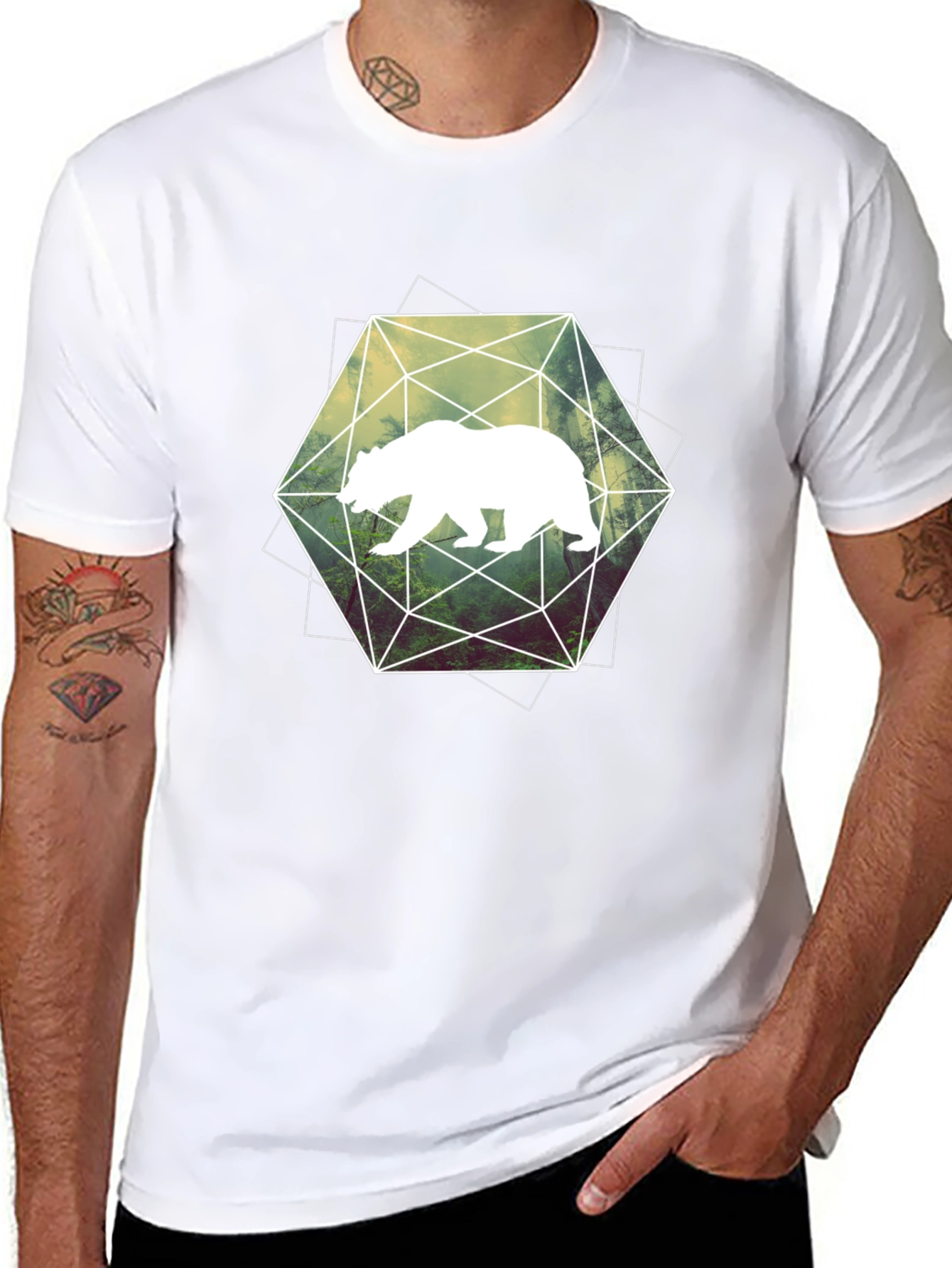 Geometric Bear Graphic Tee - Modern Style