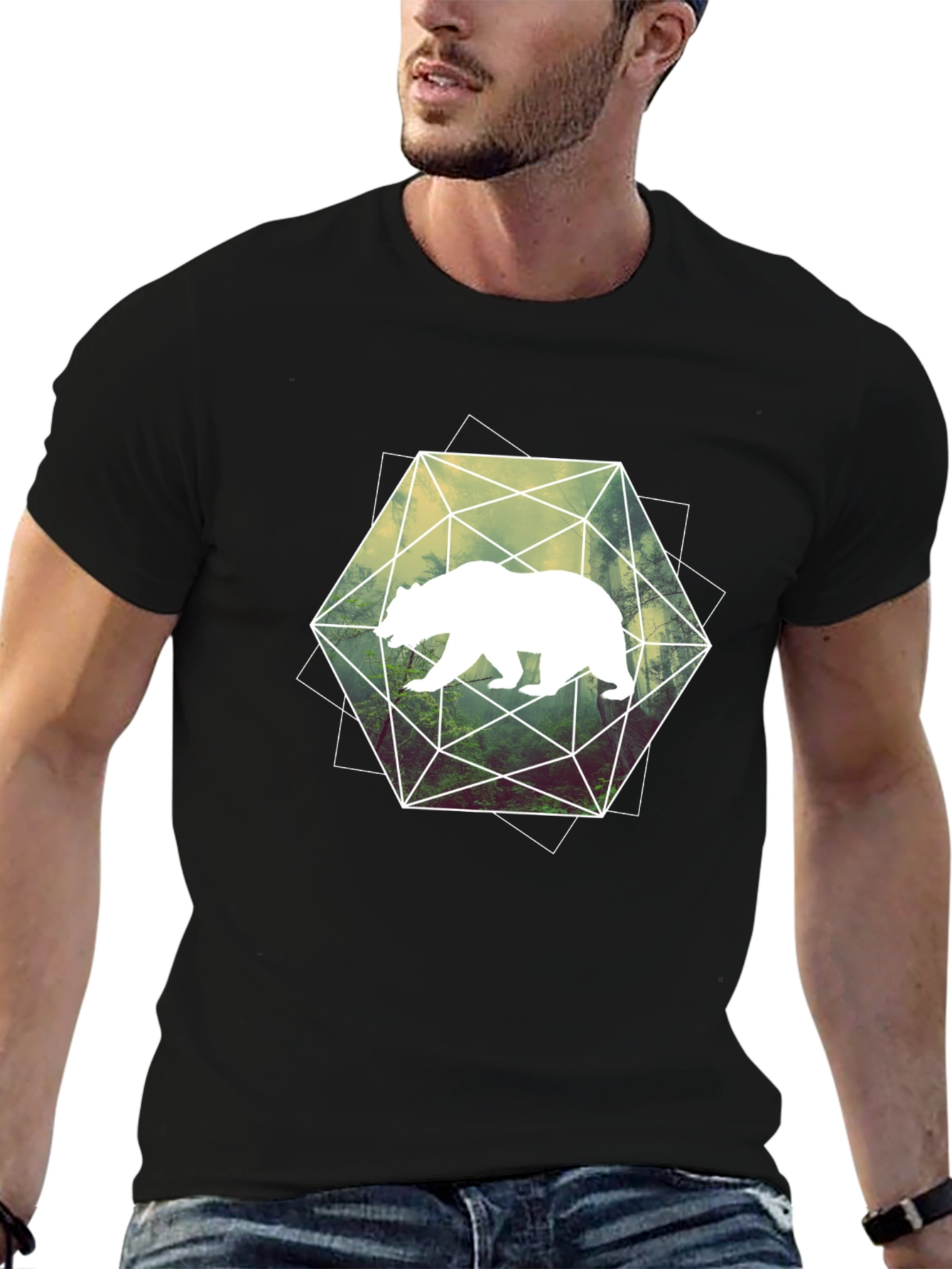 Geometric Bear Graphic Tee - Modern Style