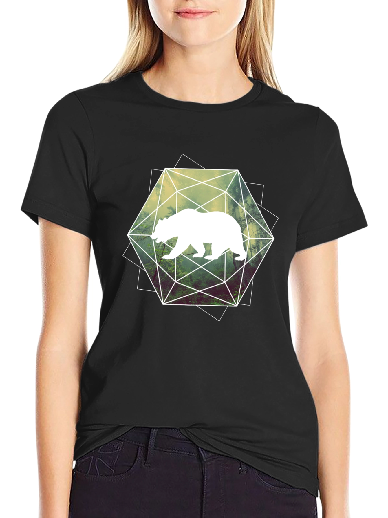 Geometric Bear Graphic Tee - Modern Style