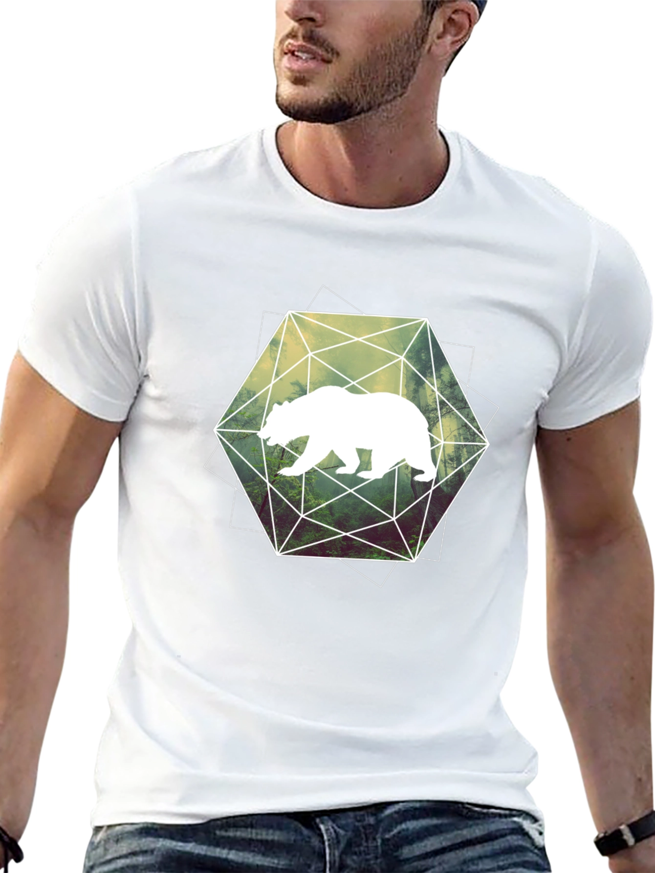 Geometric Bear Graphic Tee - Modern Style