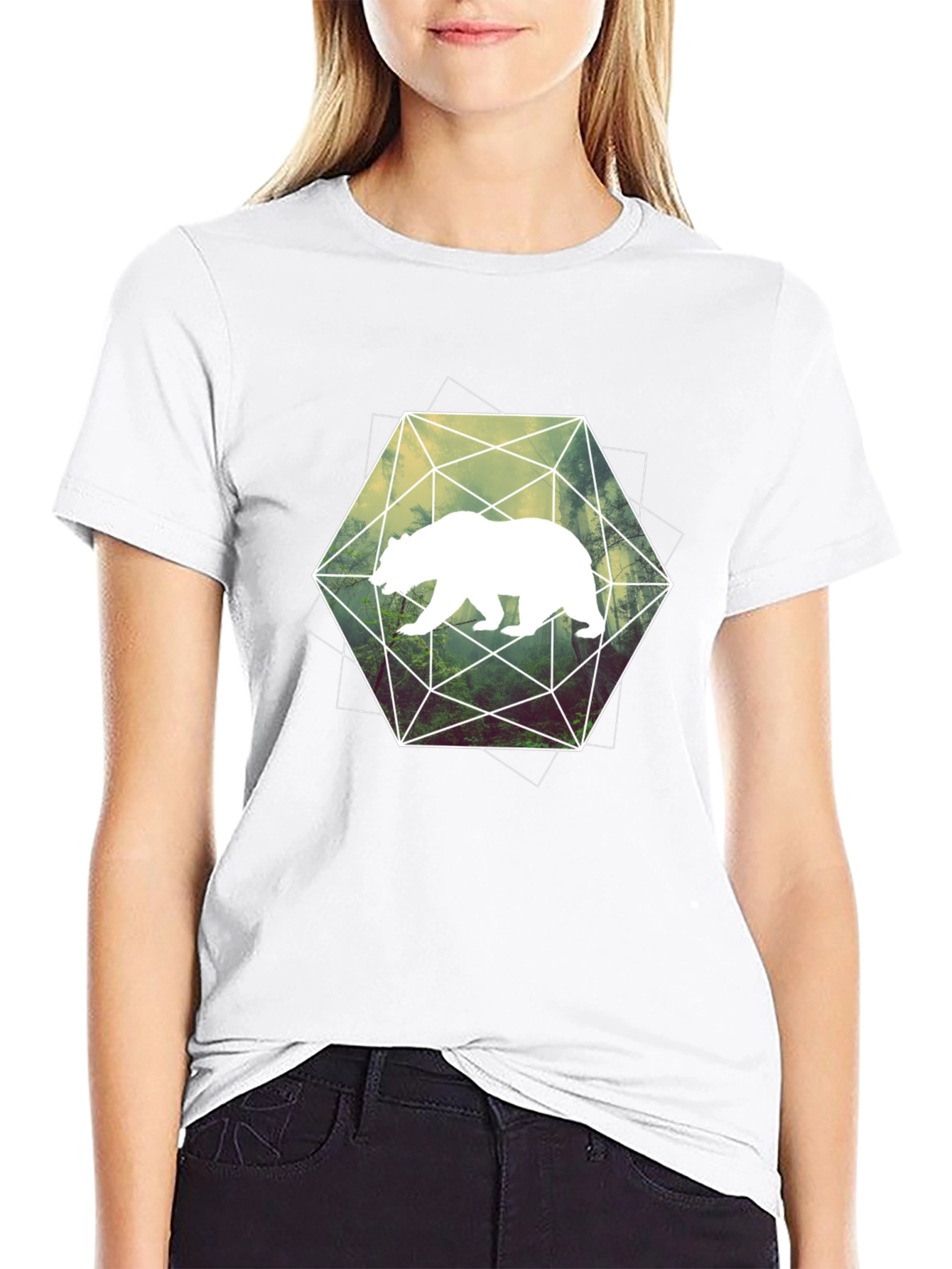 Geometric Bear Graphic Tee - Modern Style