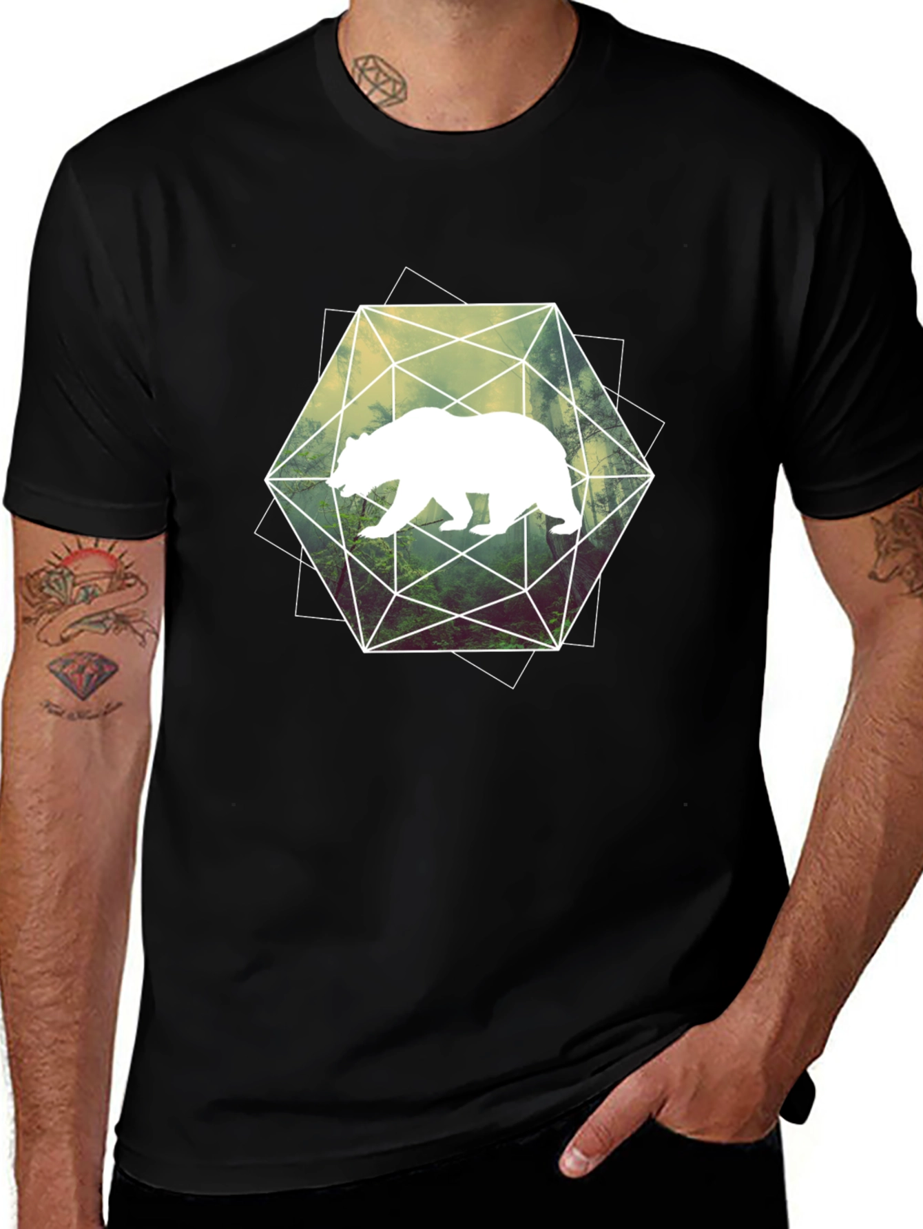 Geometric Bear Graphic Tee - Modern Style