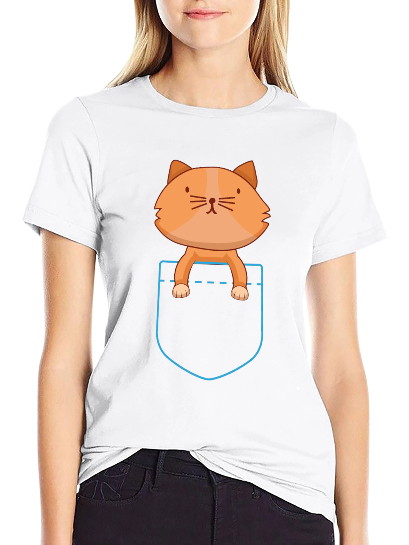 Pocket Cat T-Shirt - Cute Cartoon Kitten Tee