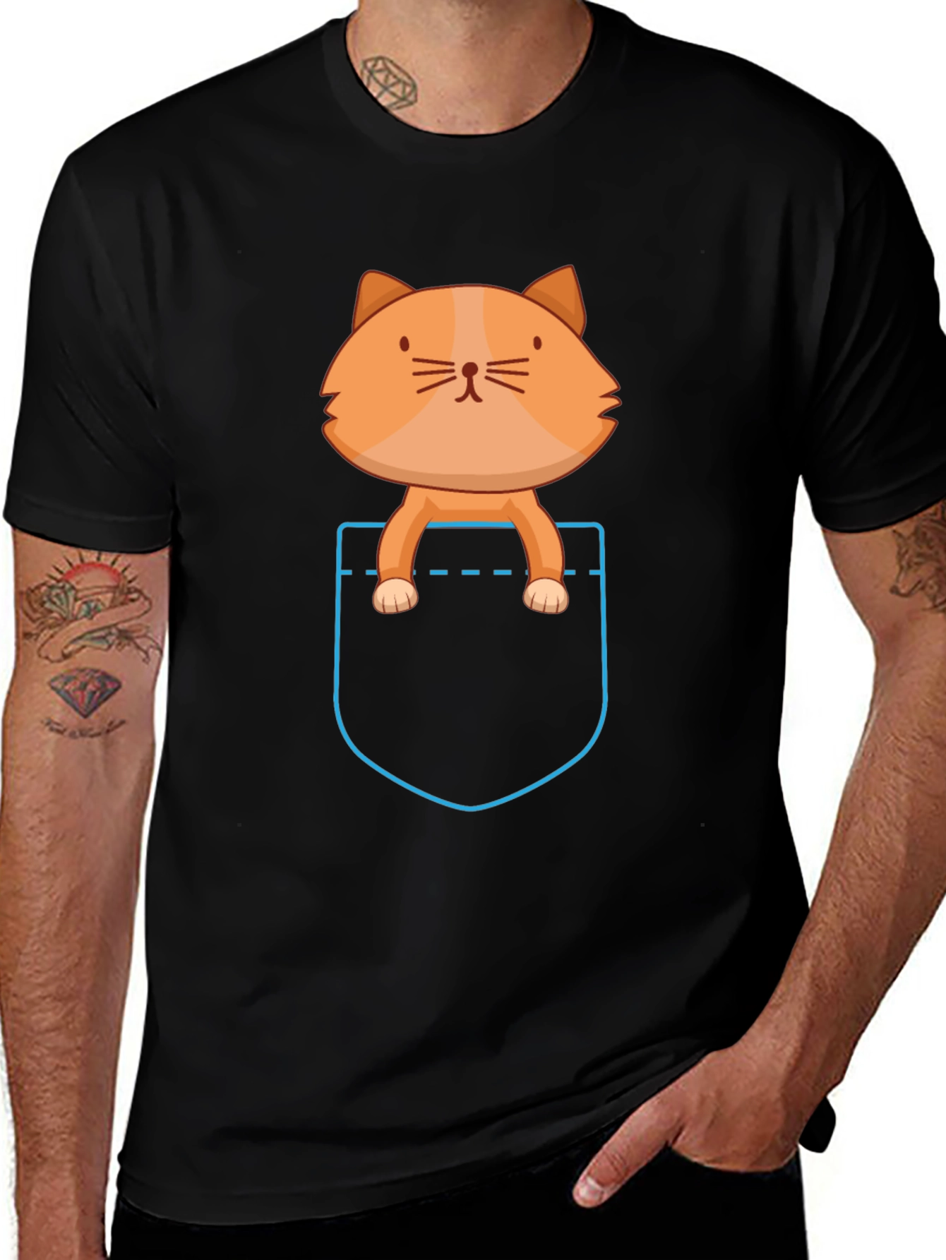 Pocket Cat T-Shirt - Cute Cartoon Kitten Tee