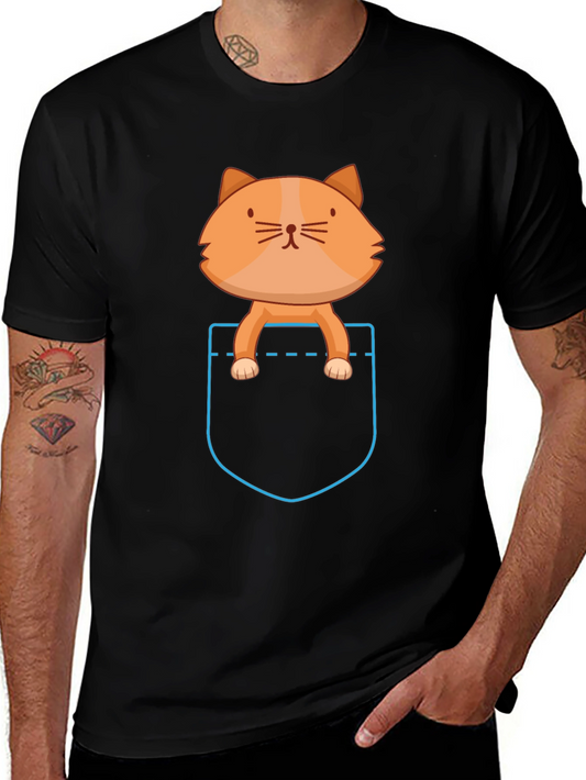 Pocket Cat T-Shirt - Cute Cartoon Kitten Tee