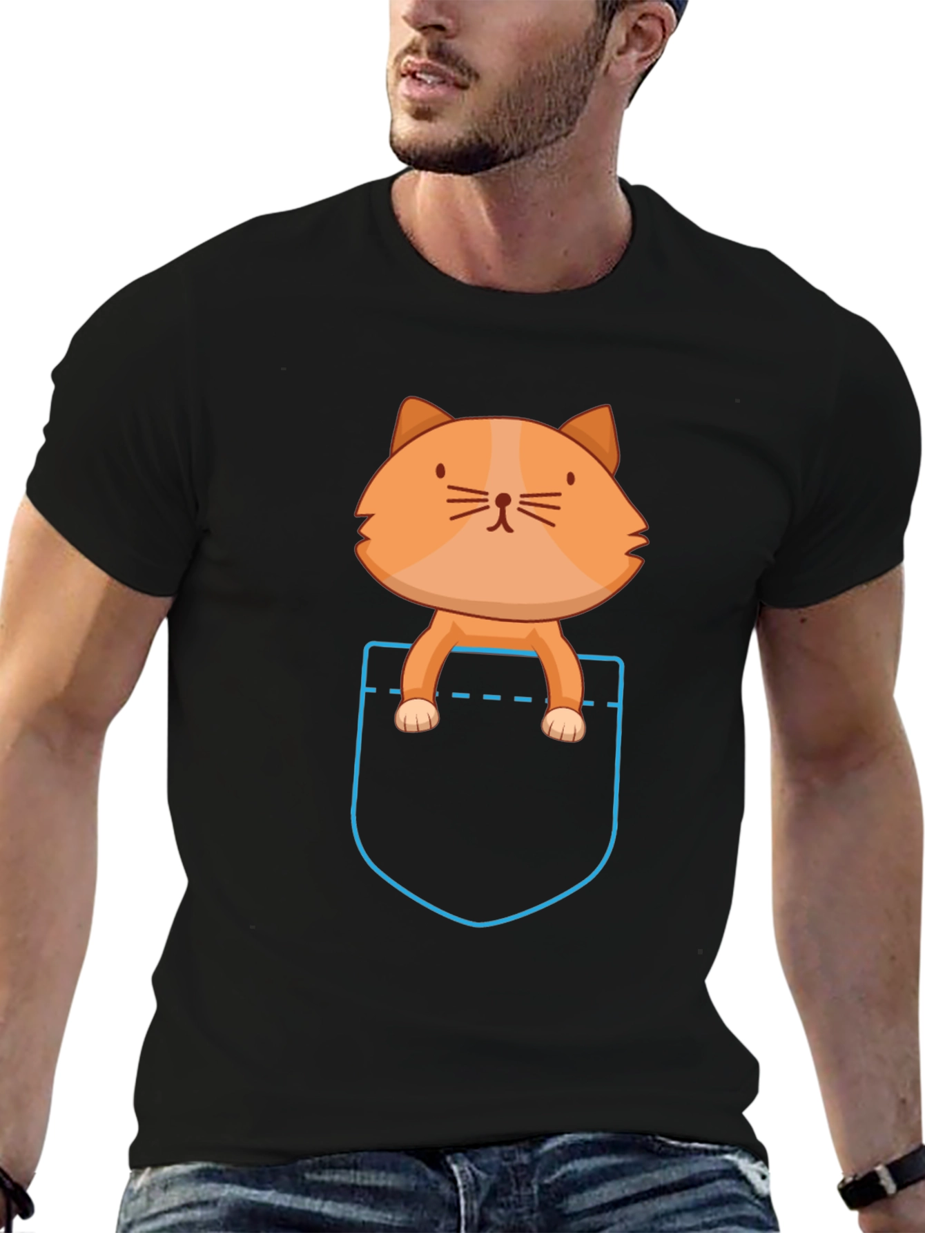 Pocket Cat T-Shirt - Cute Cartoon Kitten Tee