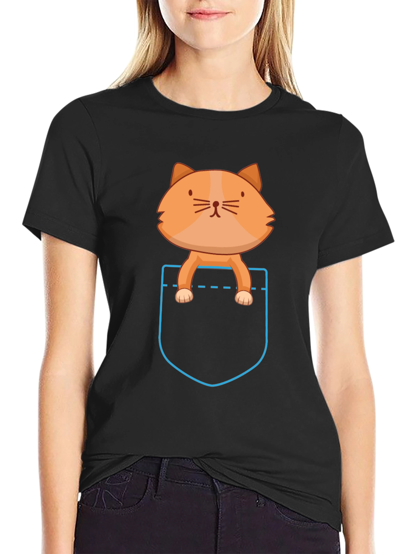 Pocket Cat T-Shirt - Cute Cartoon Kitten Tee