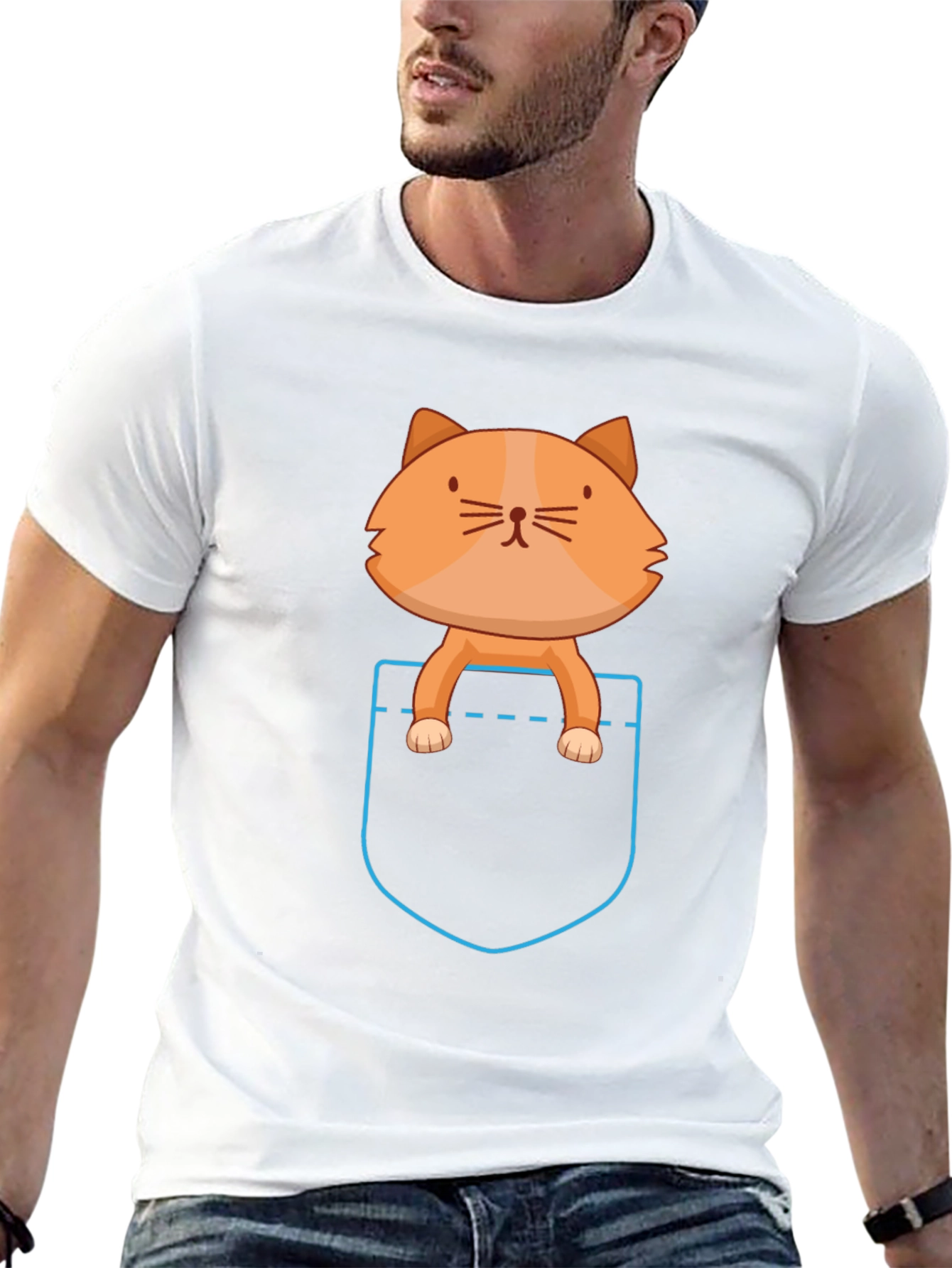 Pocket Cat T-Shirt - Cute Cartoon Kitten Tee