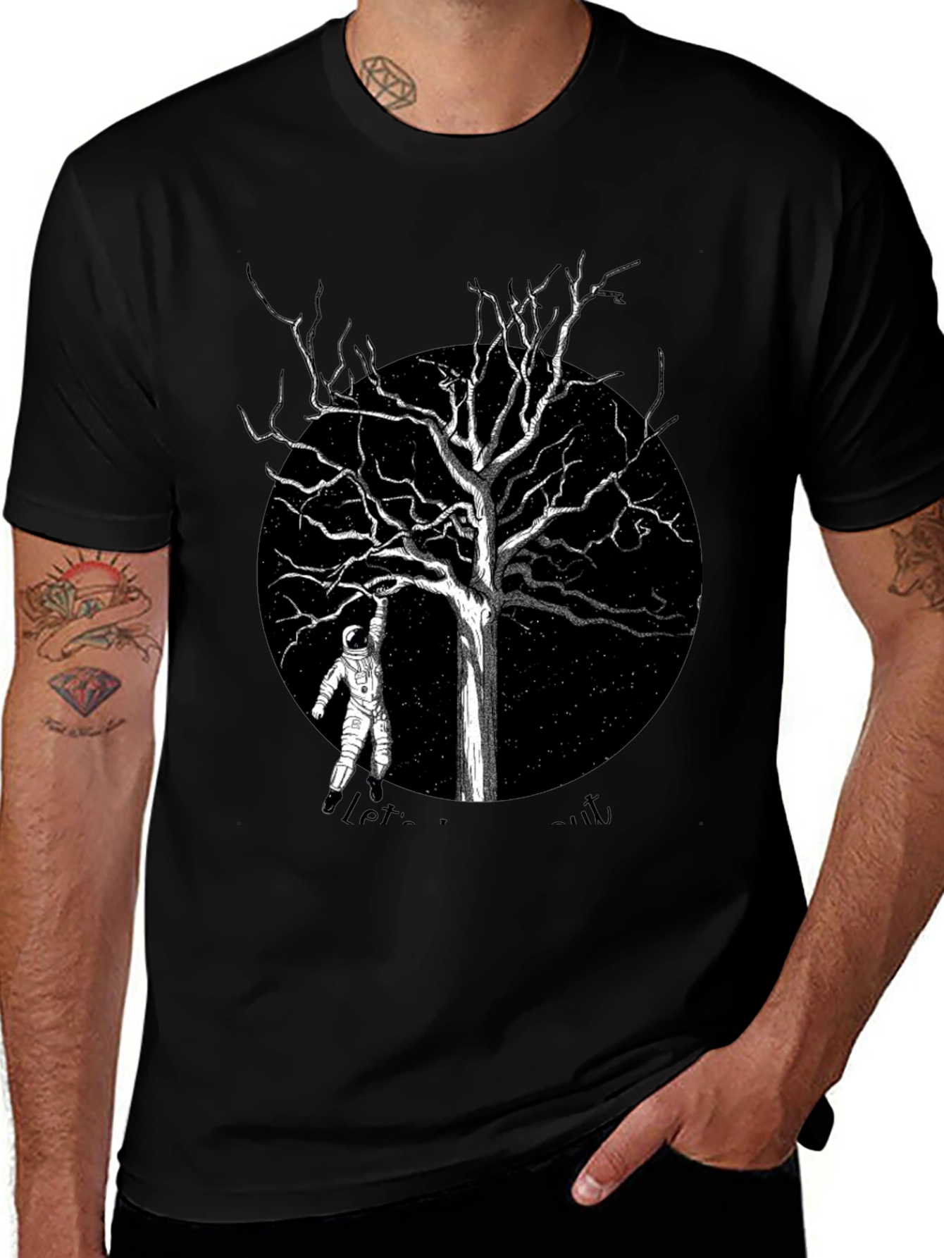 Astronaut Tree Black T-Shirt
