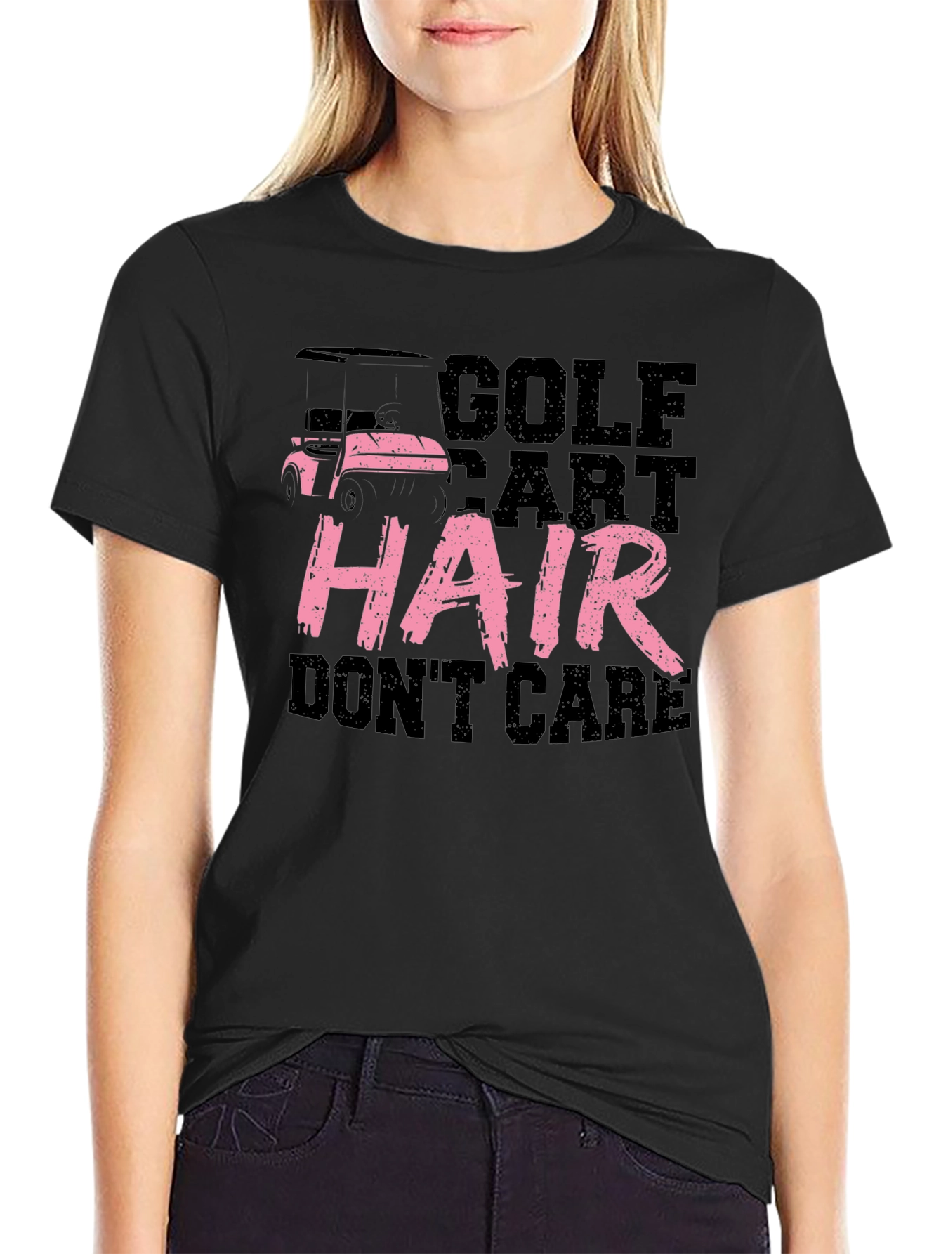 Golf Cart Hair Dont Care Tee - Black Cotton