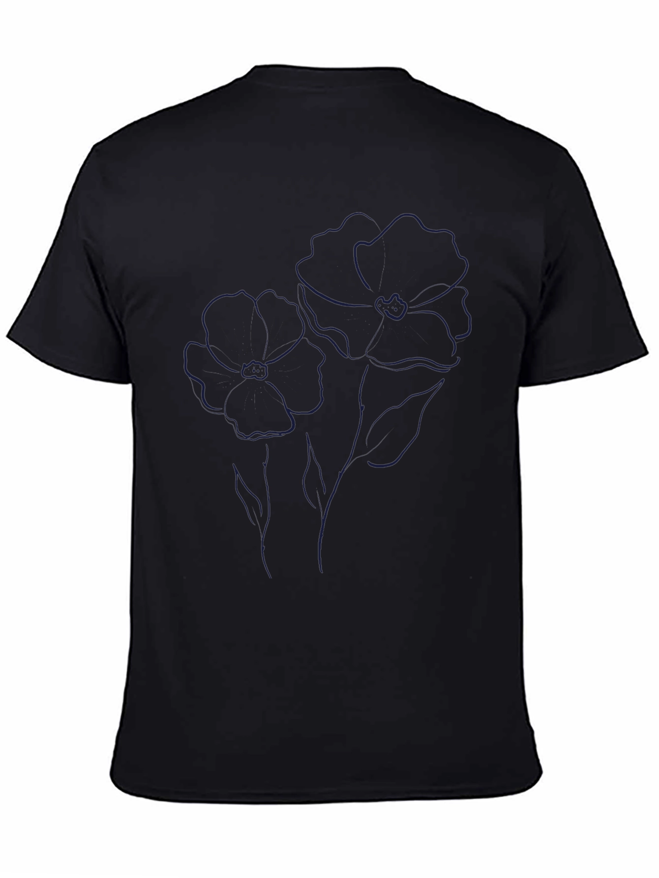 Minimalist Flower Line Art Black T-Shirt