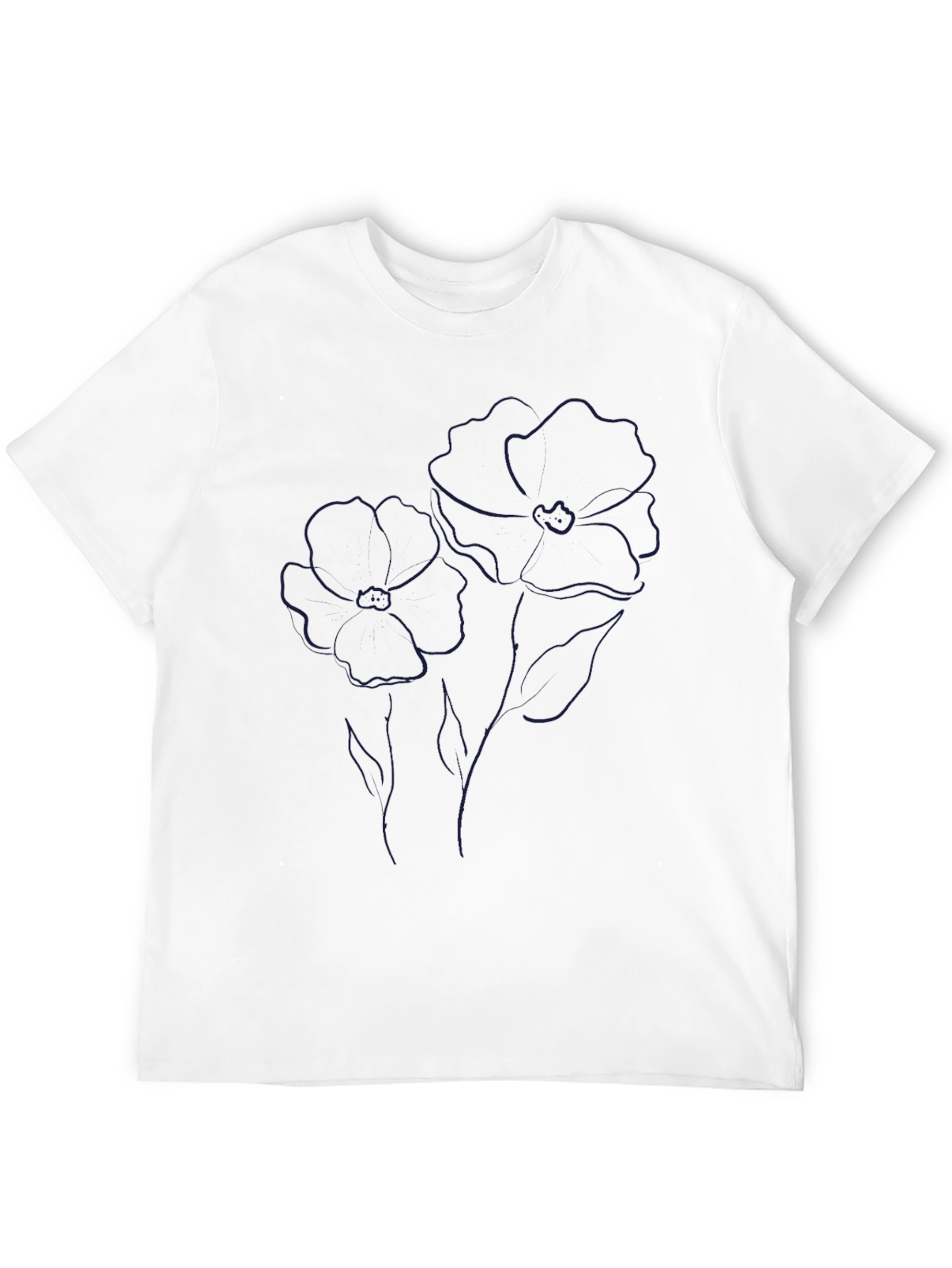 Minimalist Flower Line Art Black T-Shirt