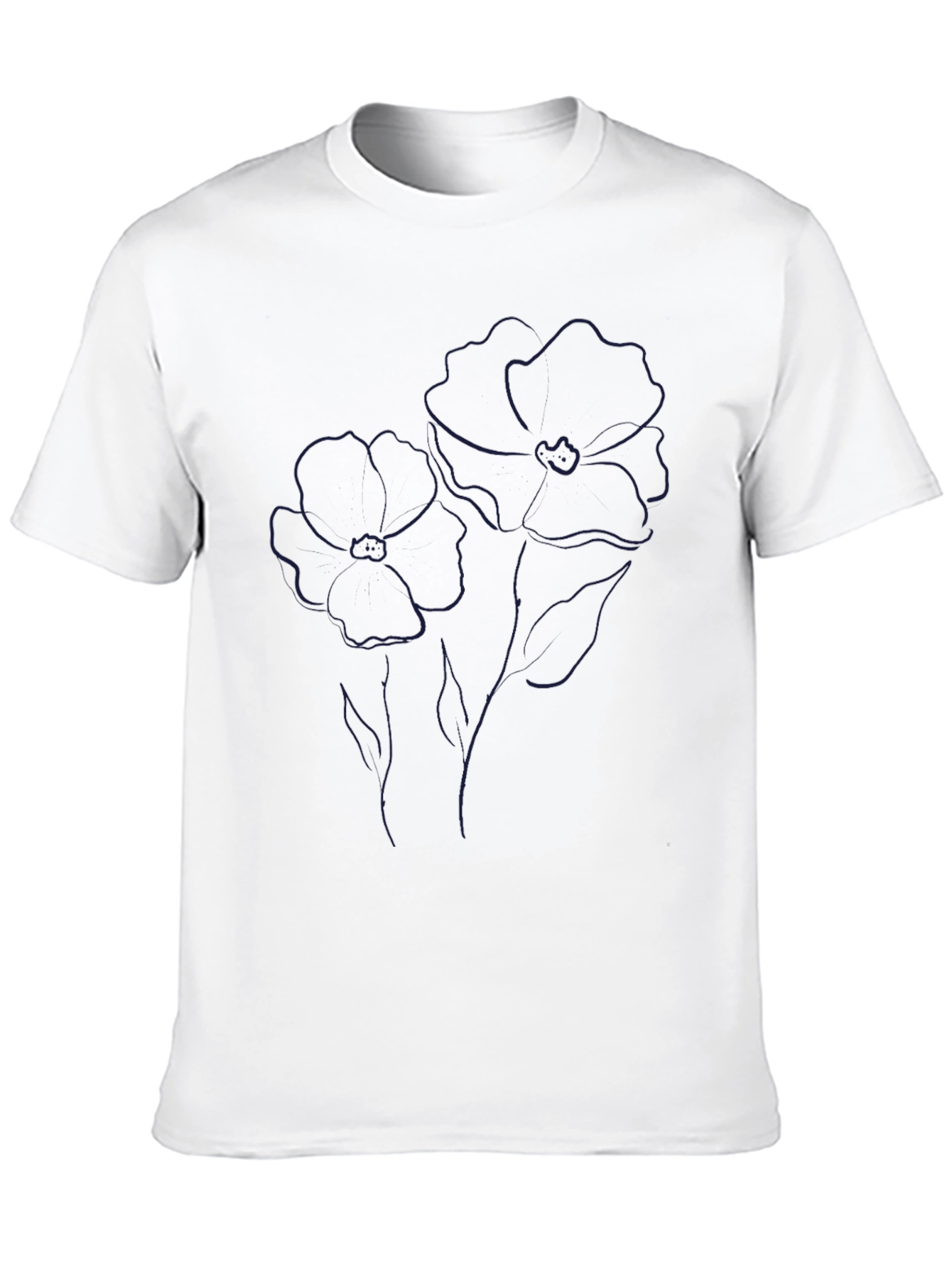 Minimalist Flower Line Art Black T-Shirt