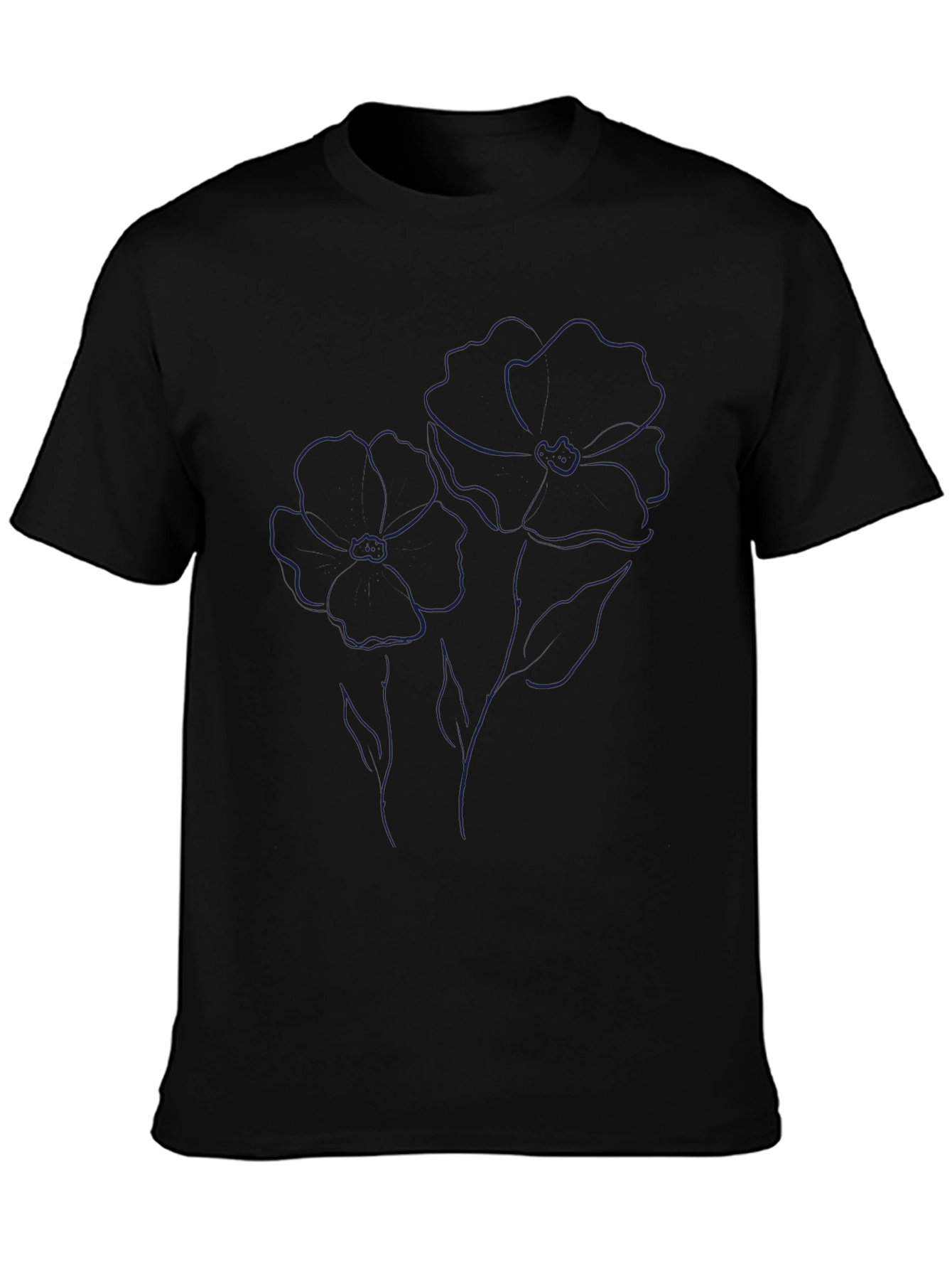 Minimalist Flower Line Art Black T-Shirt