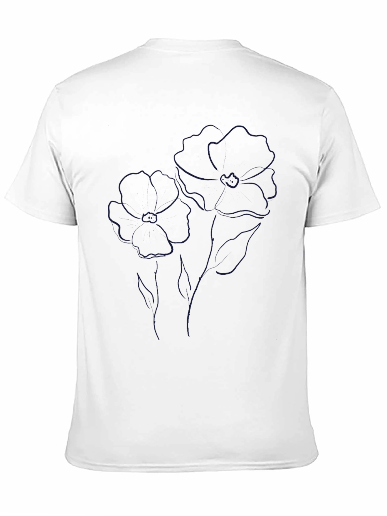 Minimalist Flower Line Art Black T-Shirt