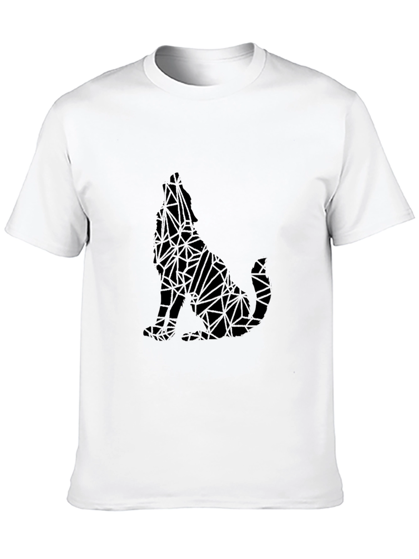 Geometric Wolf Graphic Print Black T-Shirt