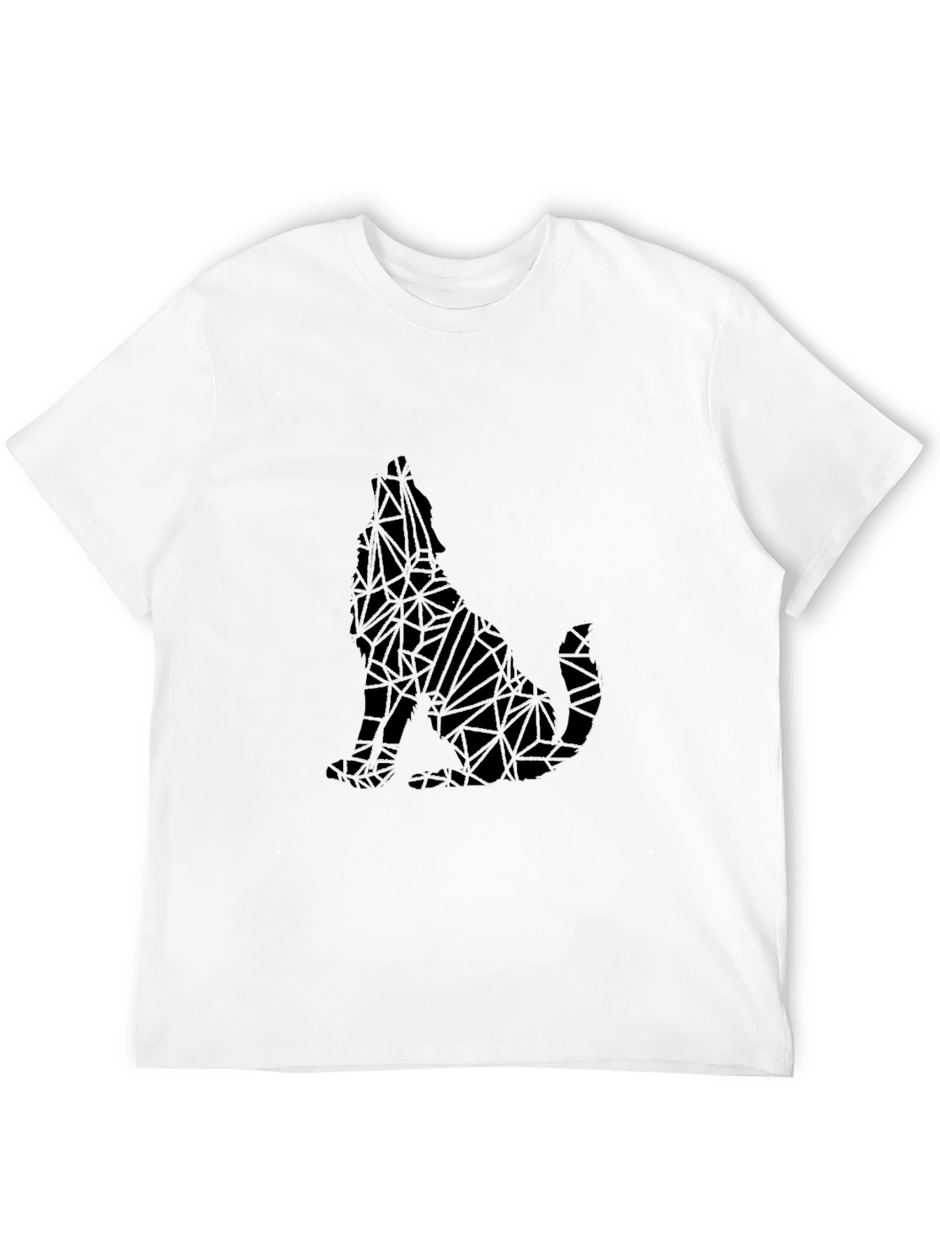 Geometric Wolf Graphic Print Black T-Shirt