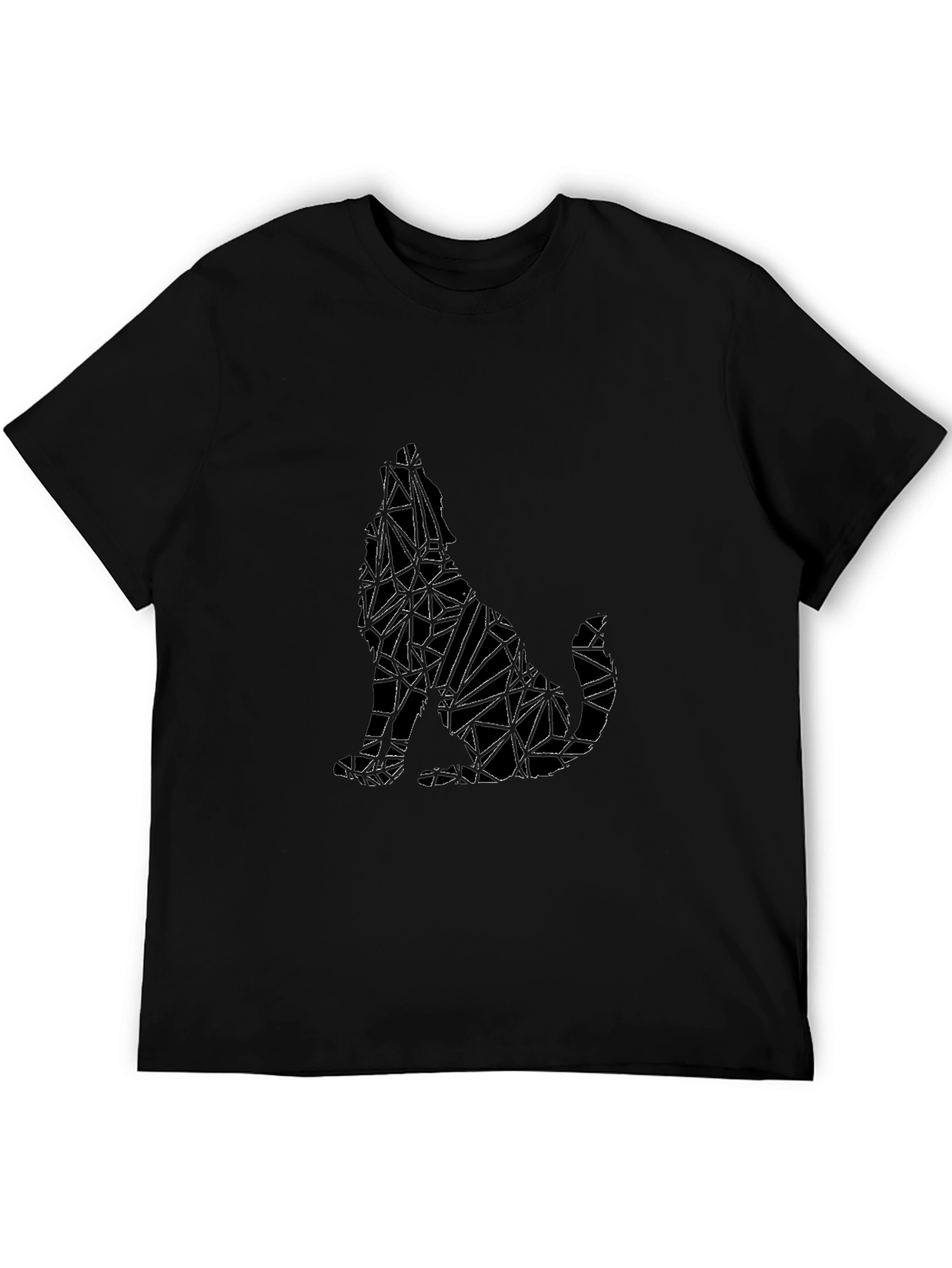 Geometric Wolf Graphic Print Black T-Shirt