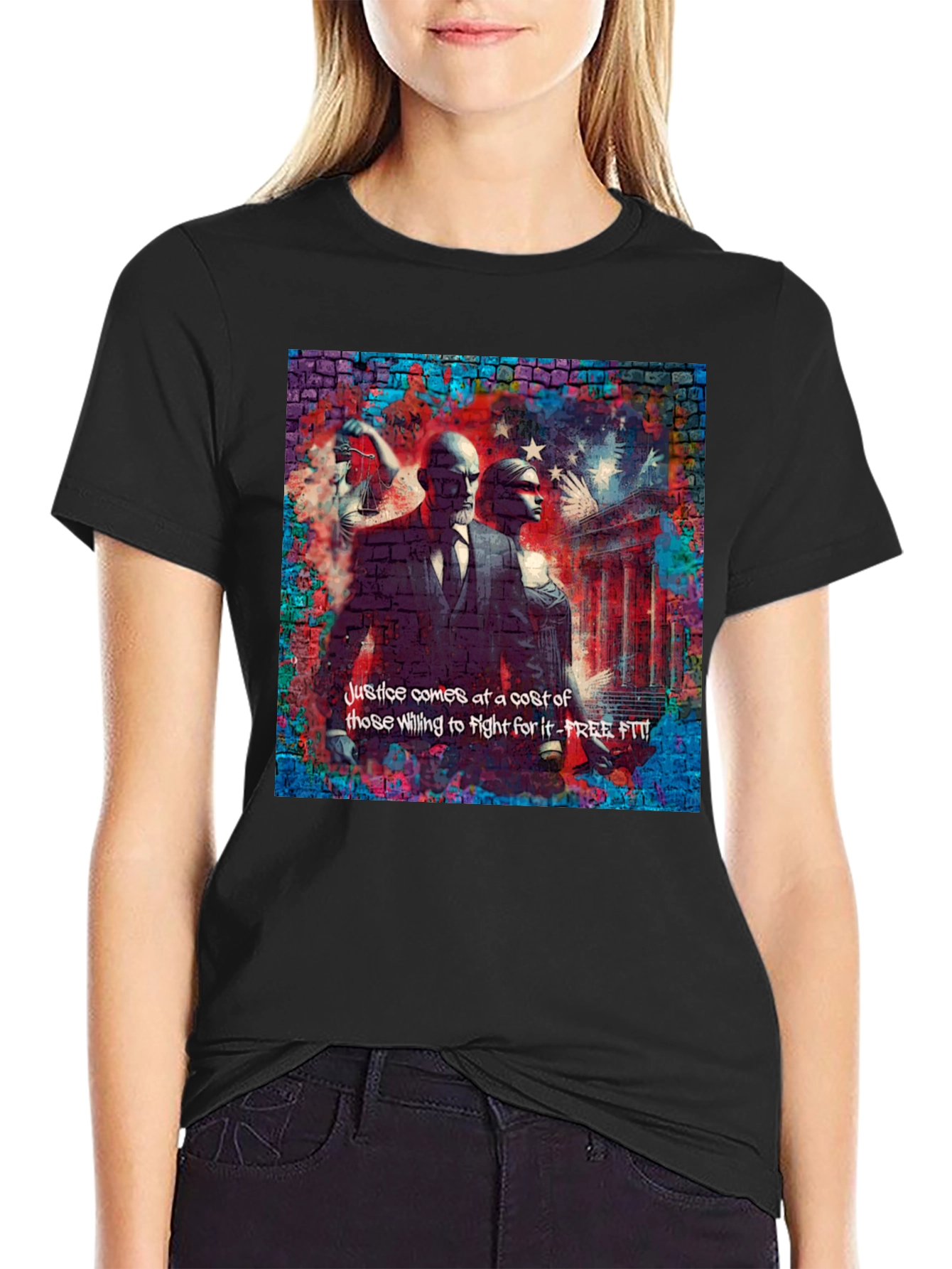 Justice Graphic Print Black T-Shirt