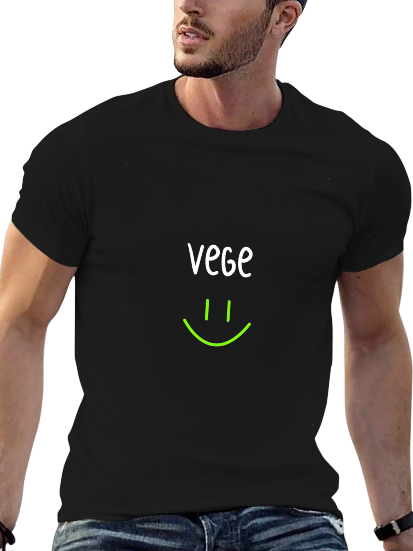 Vegan Smile T-Shirt -  Black Crew Neck