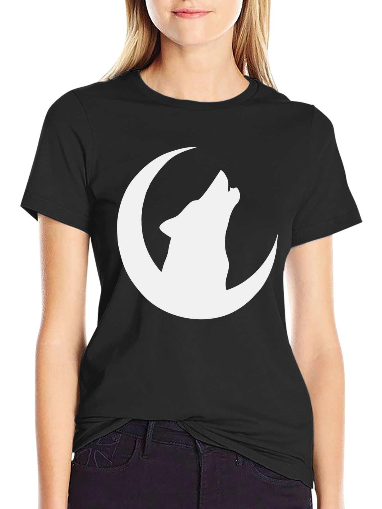 Wolf Moon Graphic Tee - Black Cotton T-Shirt