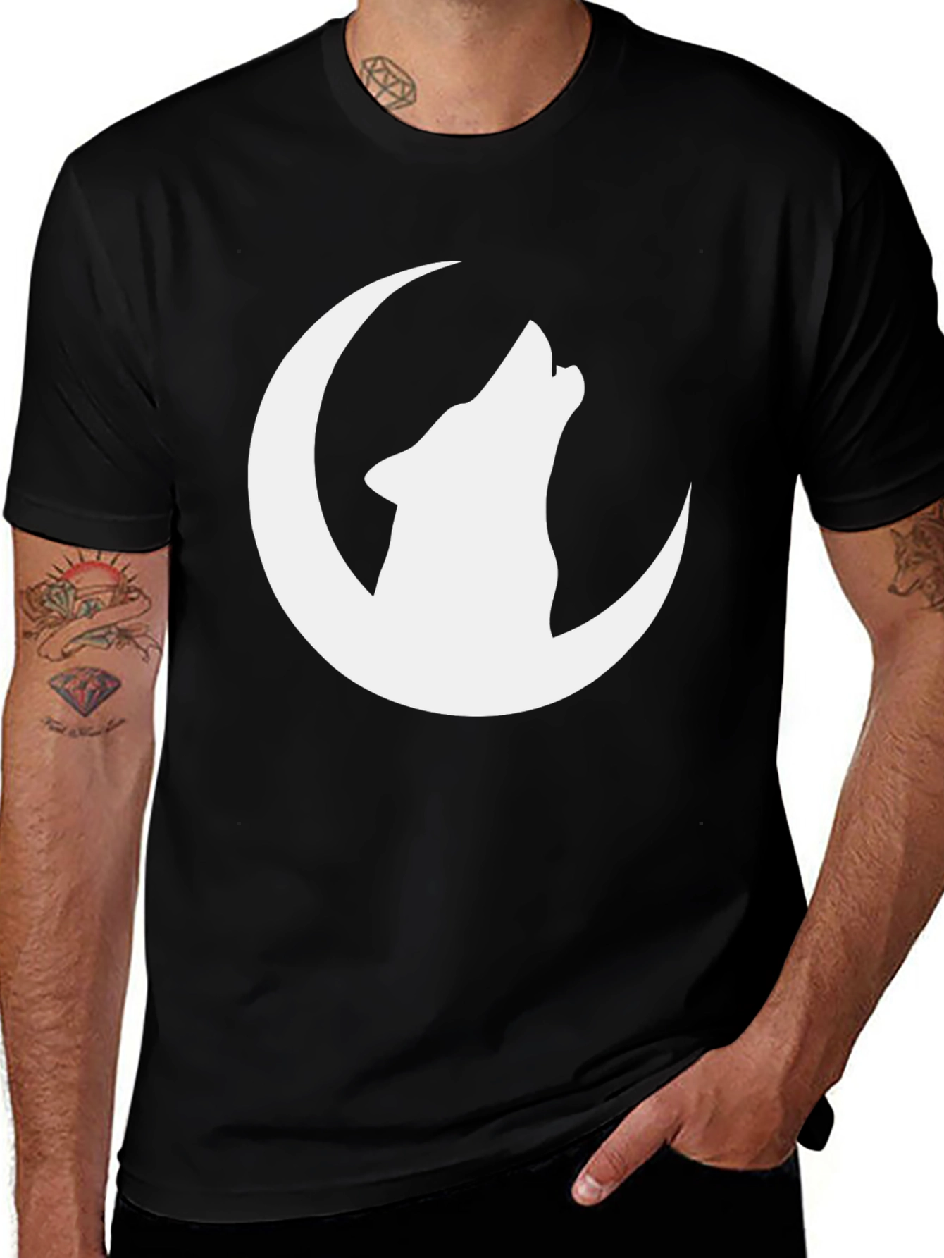 Wolf Moon Graphic Tee - Black Cotton T-Shirt