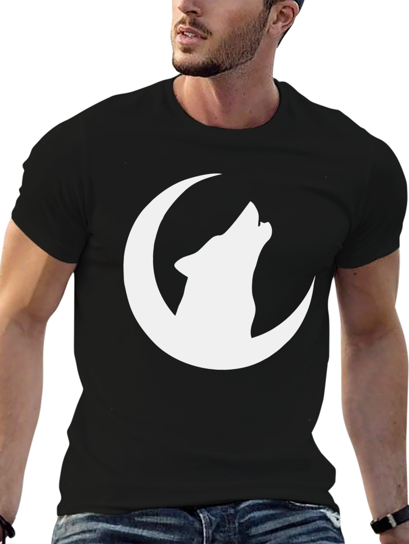 Wolf Moon Graphic Tee - Black Cotton T-Shirt