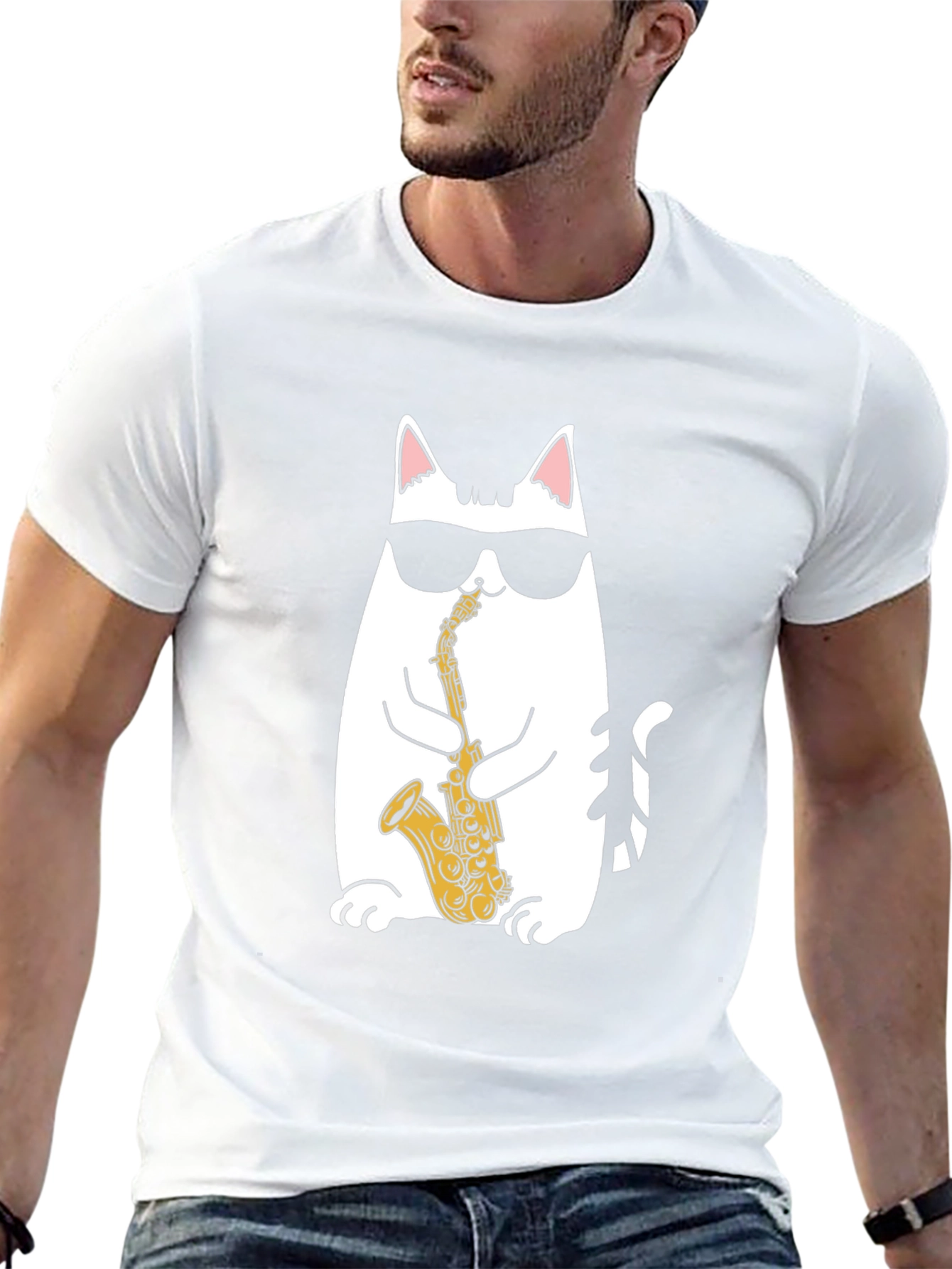Cool Cat Saxophone T-Shirt - Black