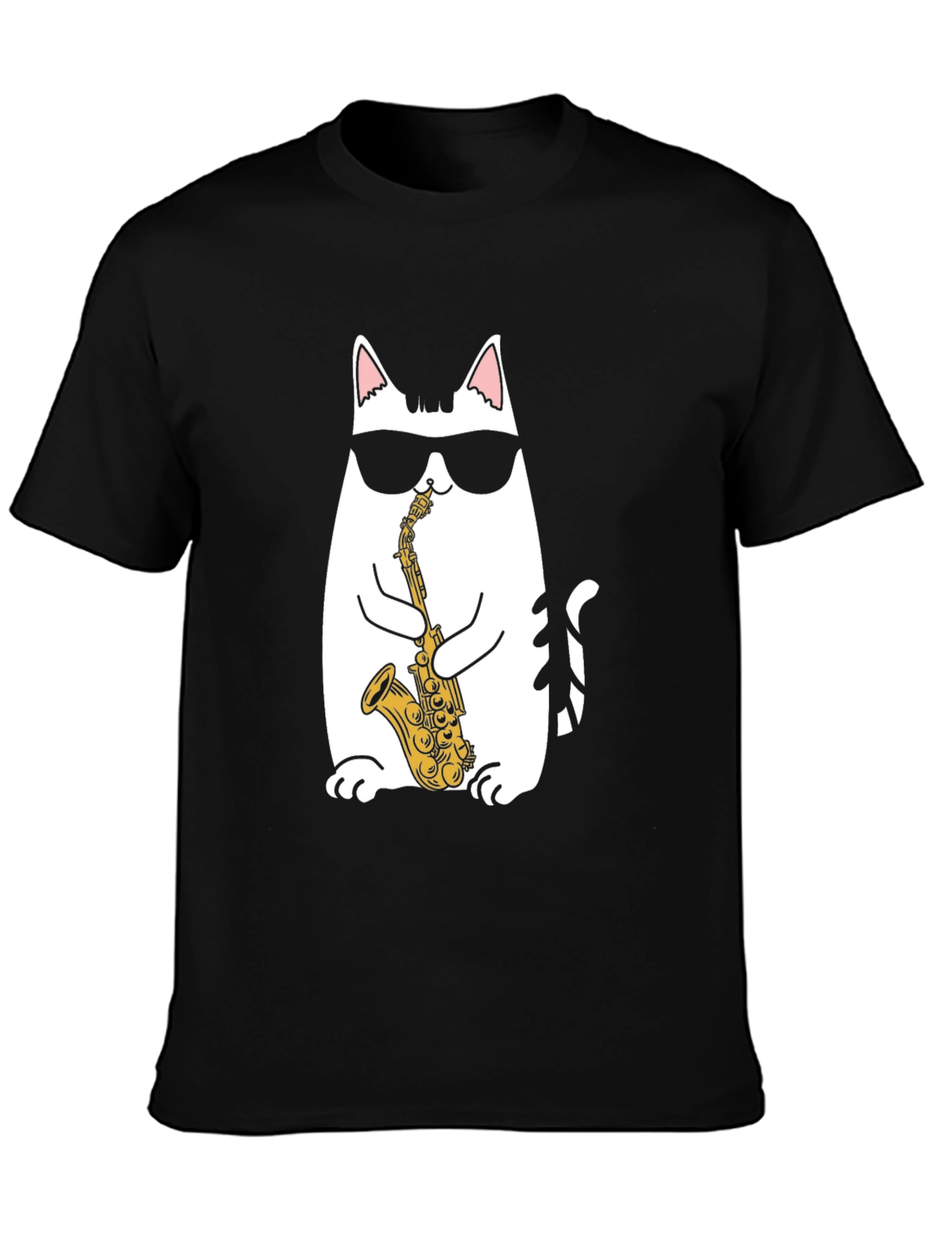 Cool Cat Saxophone T-Shirt - Black