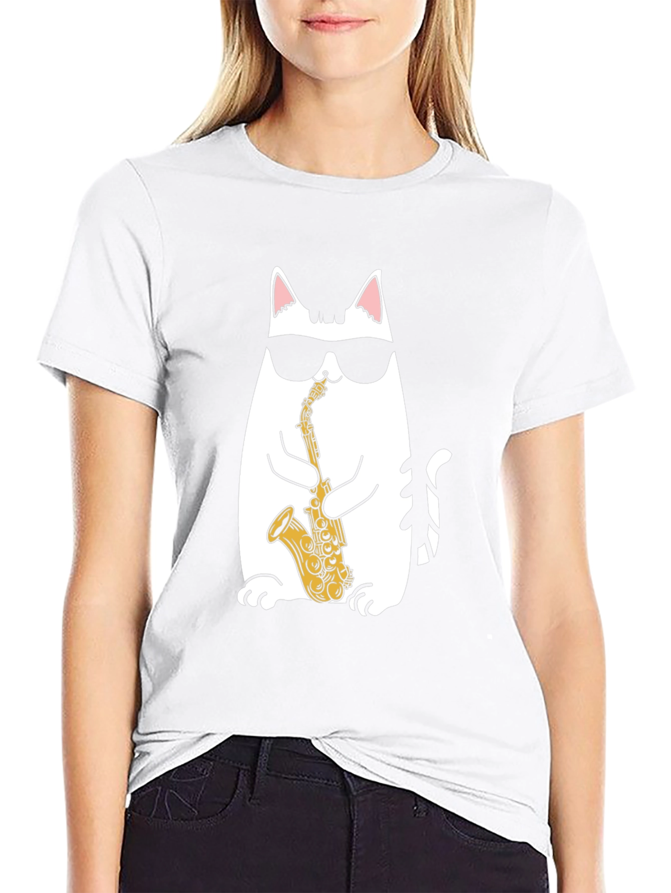 Cool Cat Saxophone T-Shirt - Black