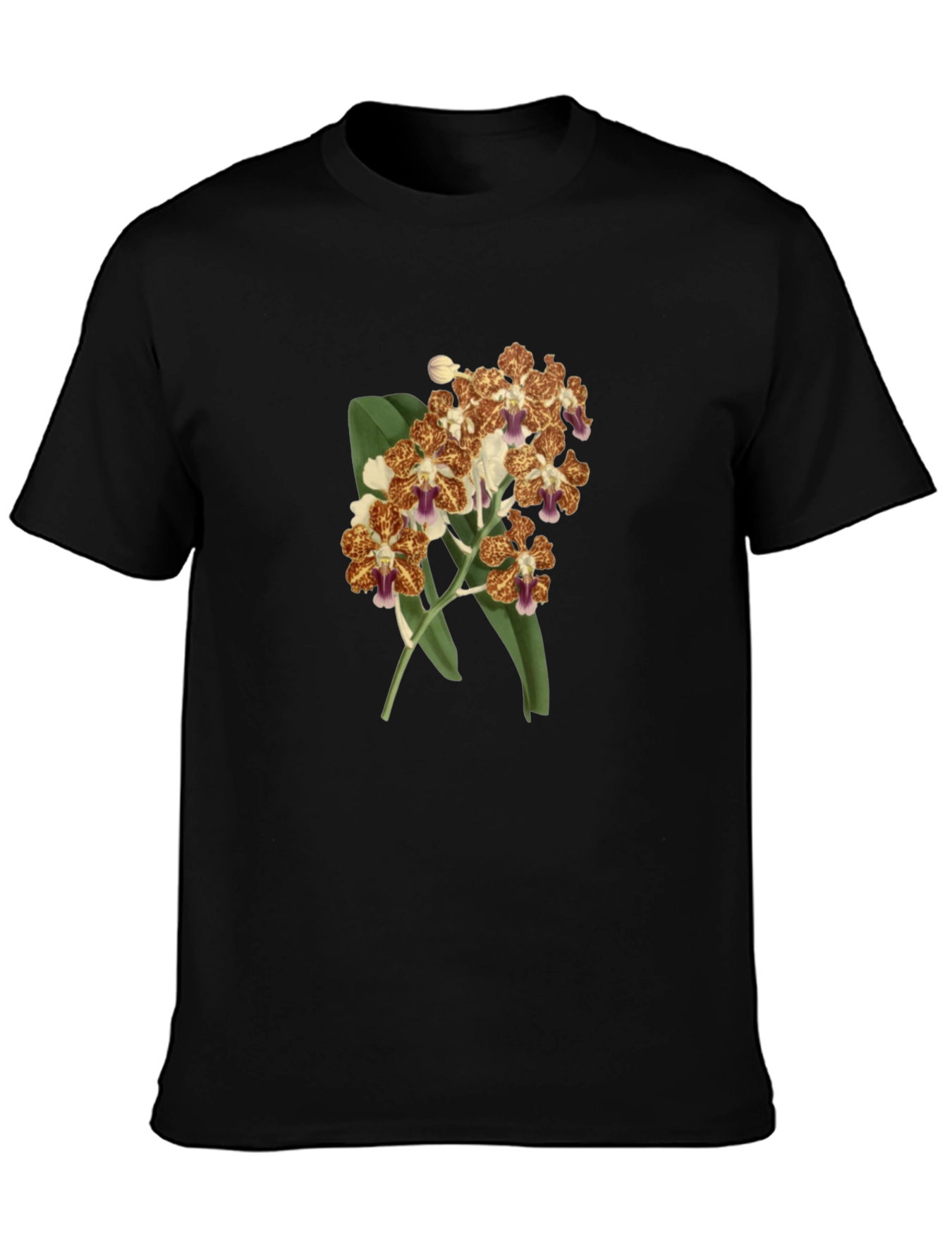 Floral Orchid Print Black T-Shirt