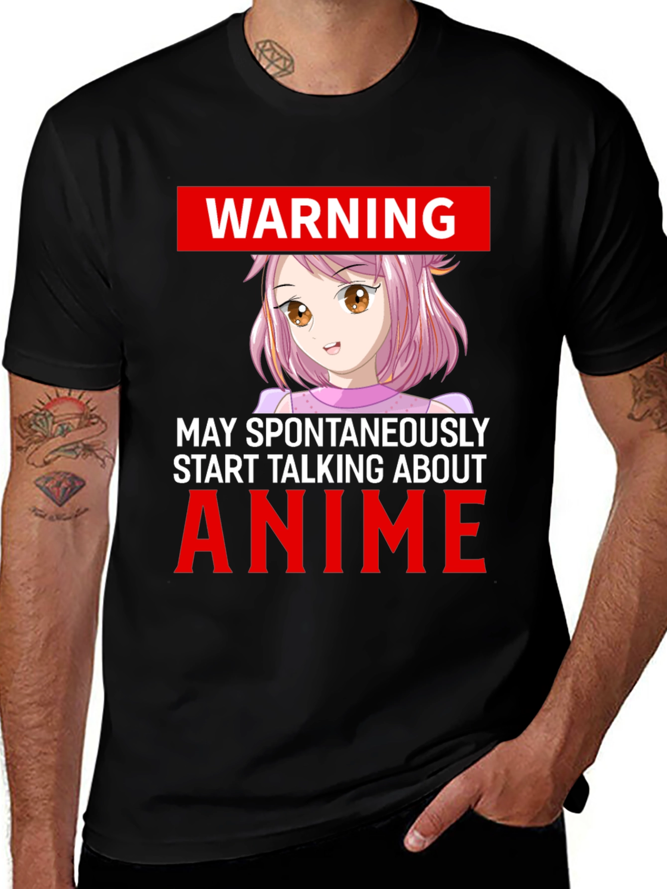 Anime Warning Graphic Tee - Spontaneously Talks Anime
