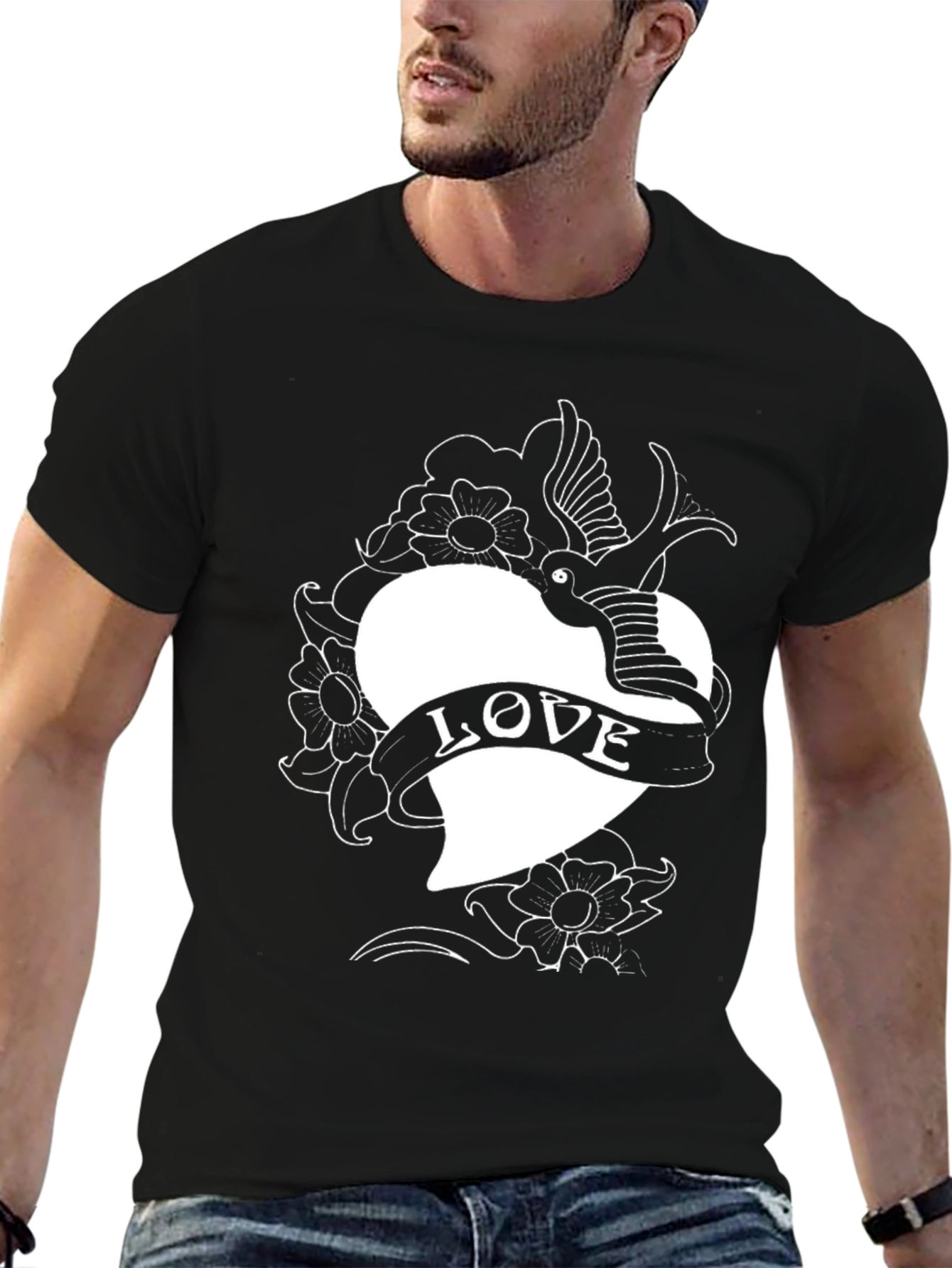 Love Bird Heart Tattoo Graphic Tee