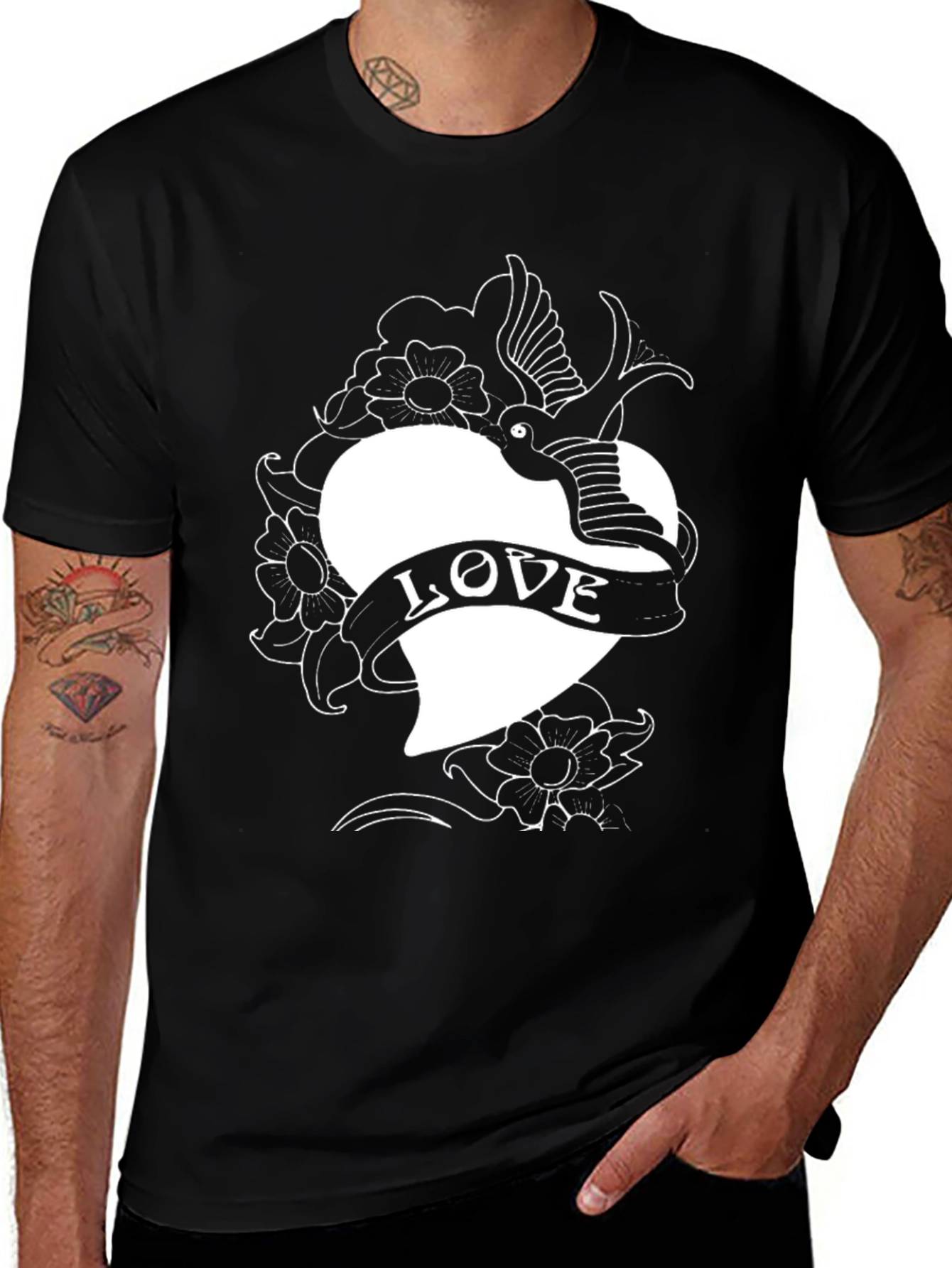 Love Bird Heart Tattoo Graphic Tee