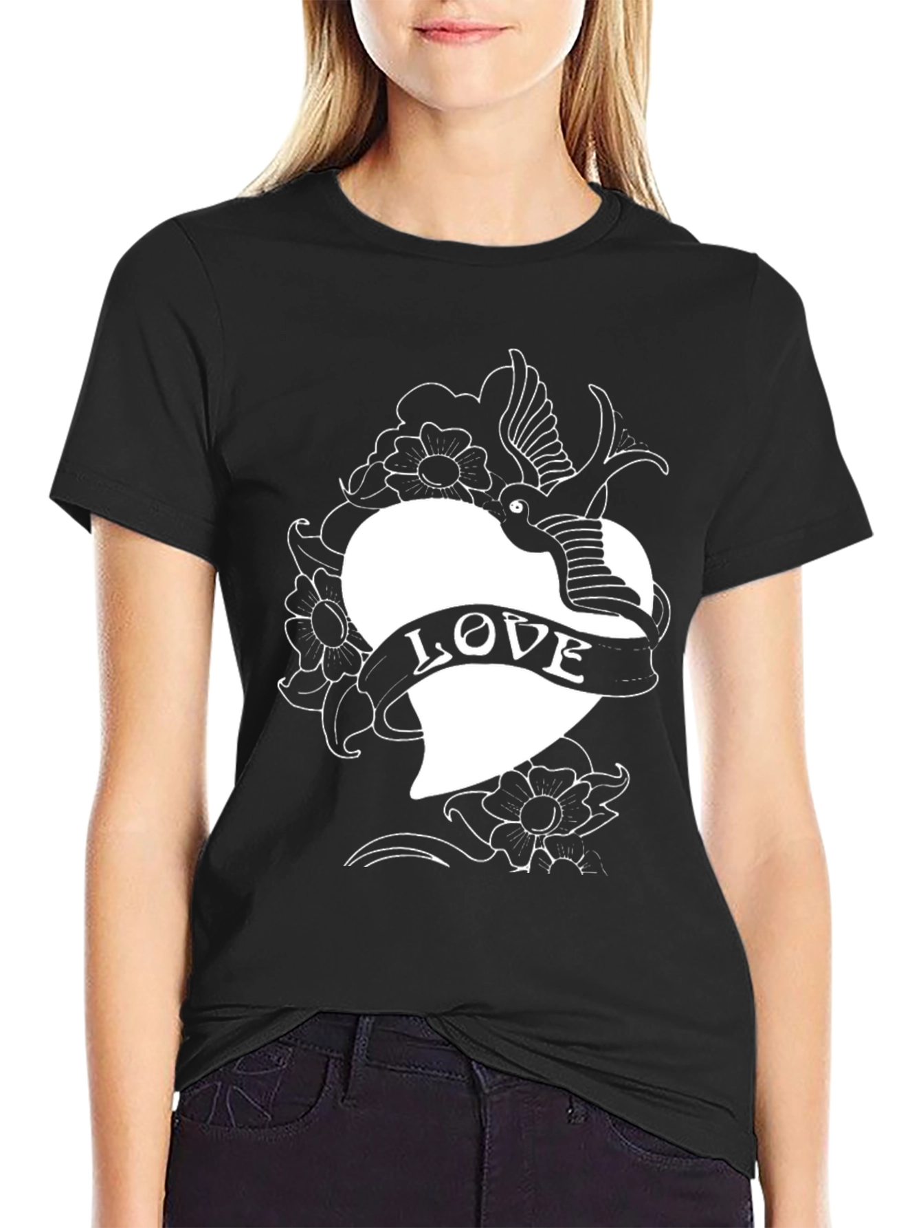 Love Bird Heart Tattoo Graphic Tee