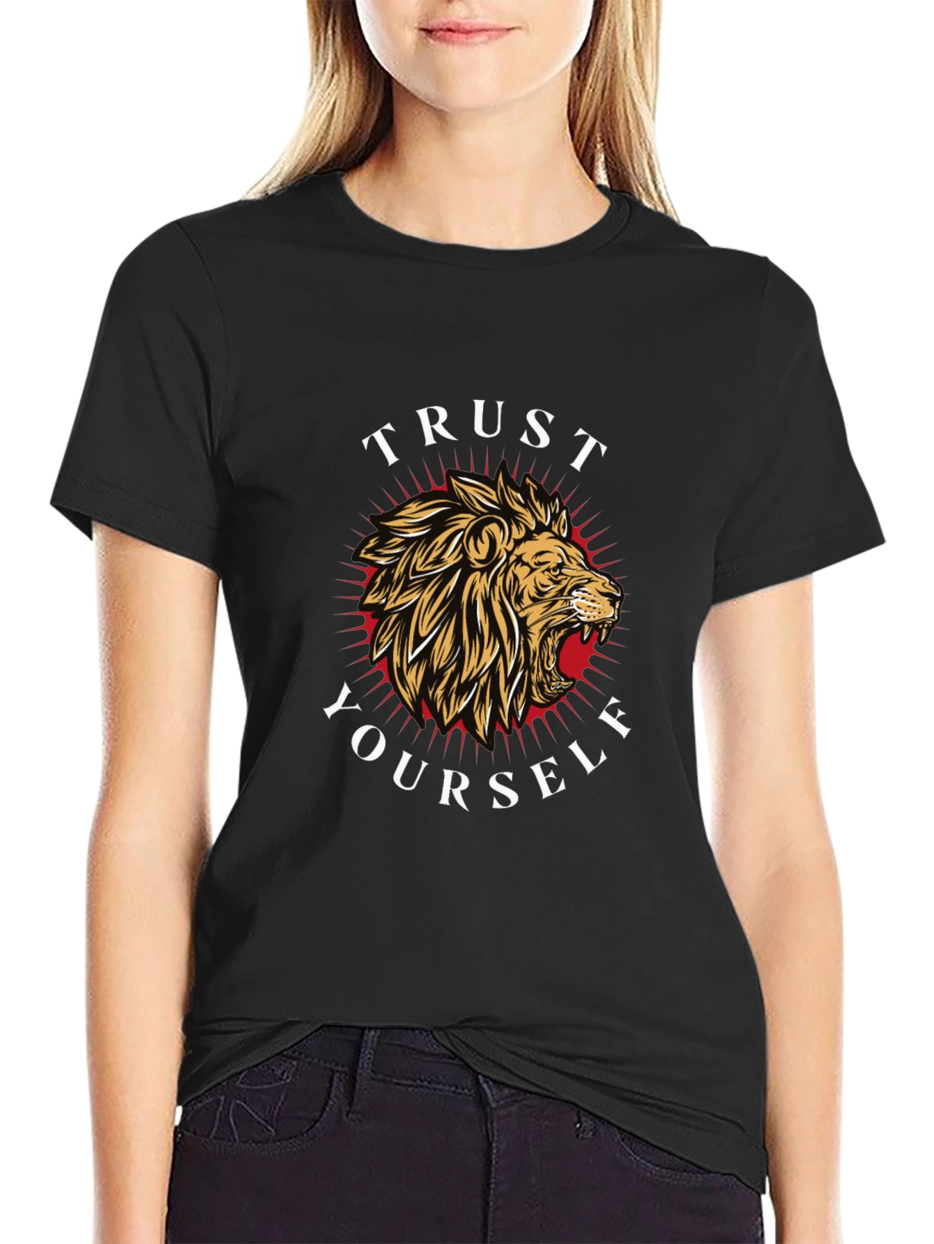 Trust Yourself Lion Graphic Tee - Black