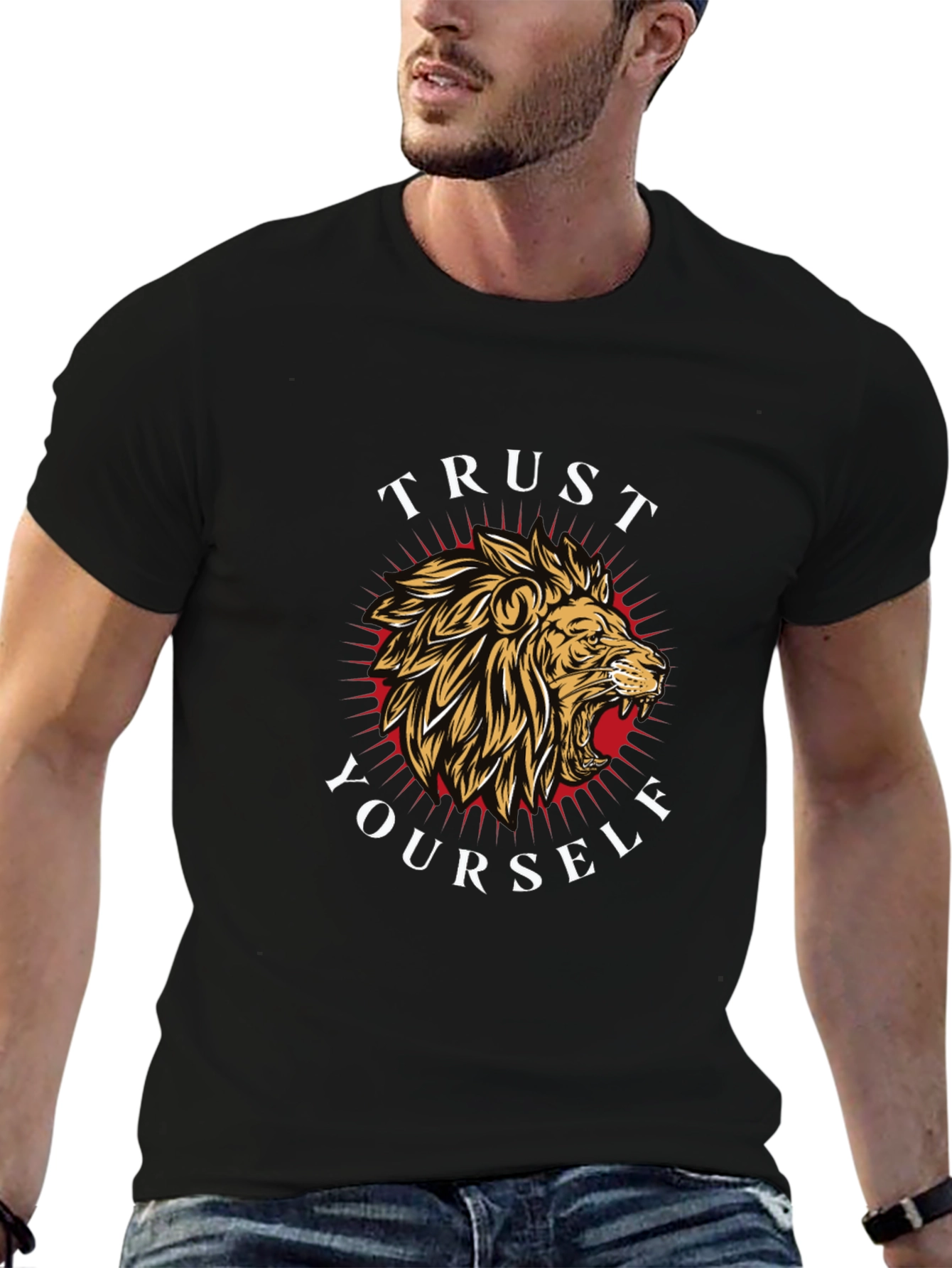 Trust Yourself Lion Graphic Tee - Black