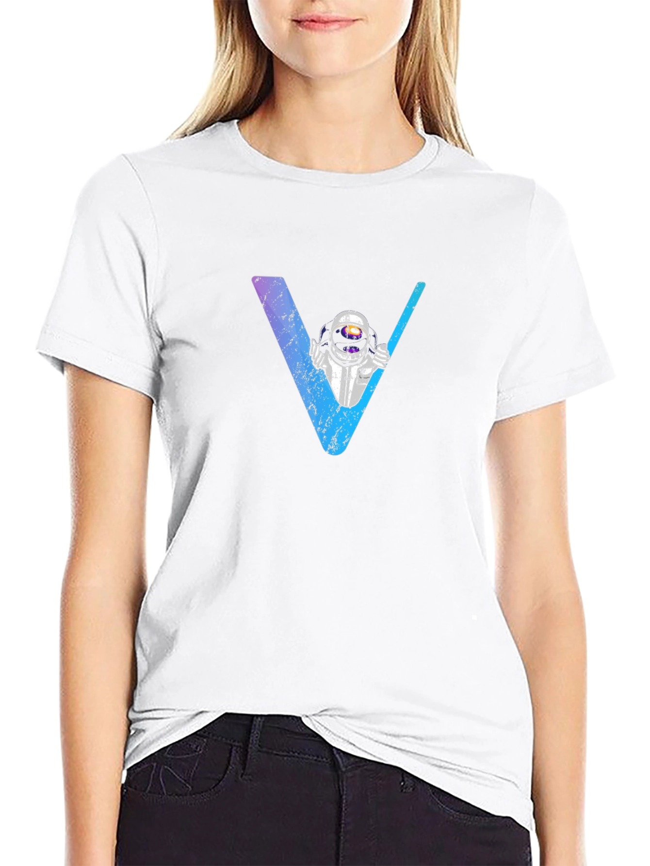 Astronaut V-Neck Graphic T-Shirt - Space Explorer Tee