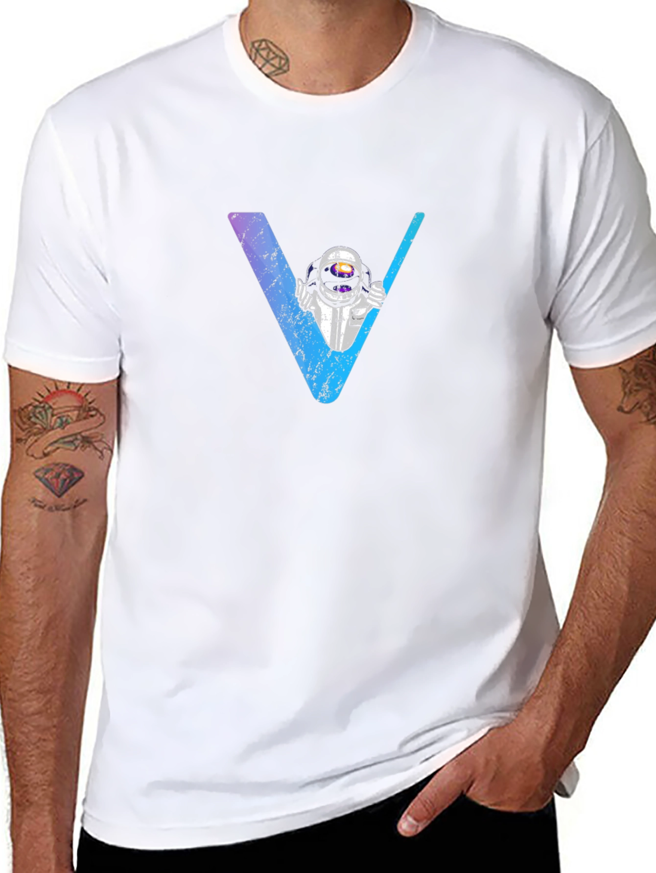 Astronaut V-Neck Graphic T-Shirt - Space Explorer Tee