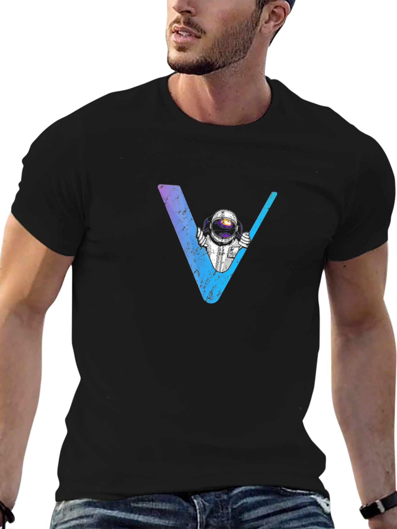 Astronaut V-Neck Graphic T-Shirt - Space Explorer Tee