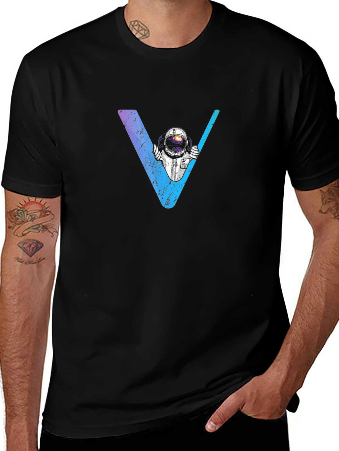 Astronaut V-Neck Graphic T-Shirt - Space Explorer Tee