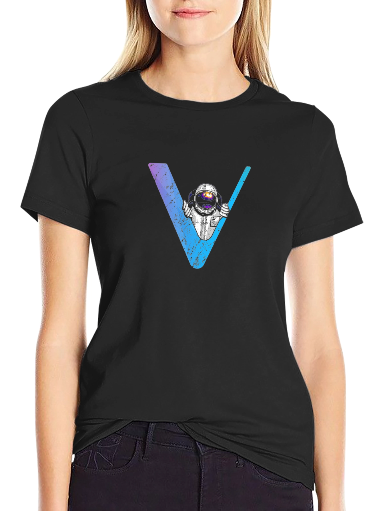 Astronaut V-Neck Graphic T-Shirt - Space Explorer Tee