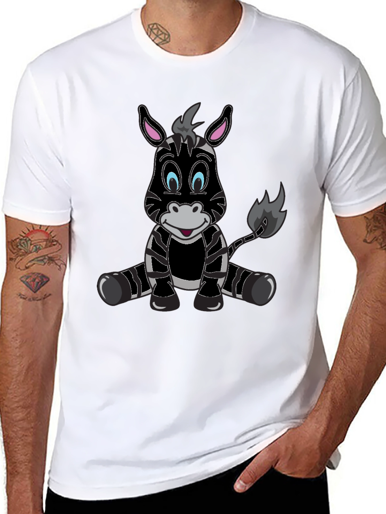 Cartoon Zebra Graphic Tee - Mens Black T-Shirt