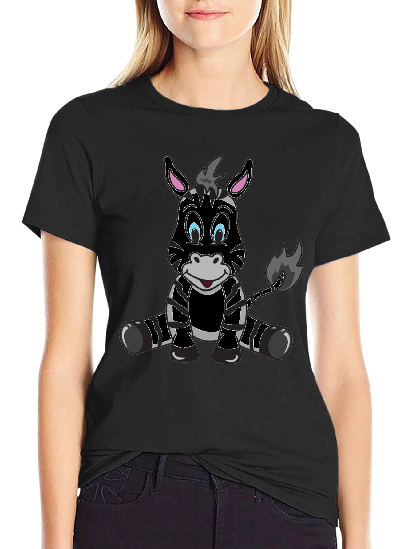 Cartoon Zebra Graphic Tee - Mens Black T-Shirt