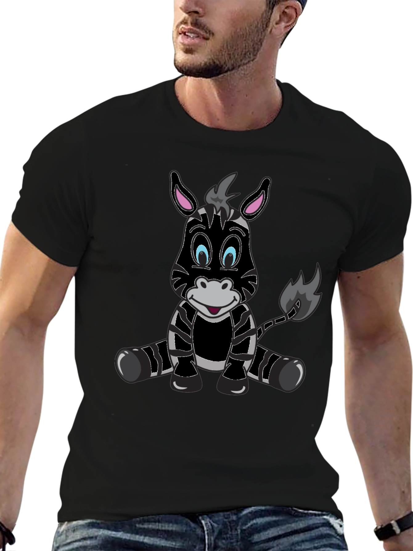 Cartoon Zebra Graphic Tee - Mens Black T-Shirt