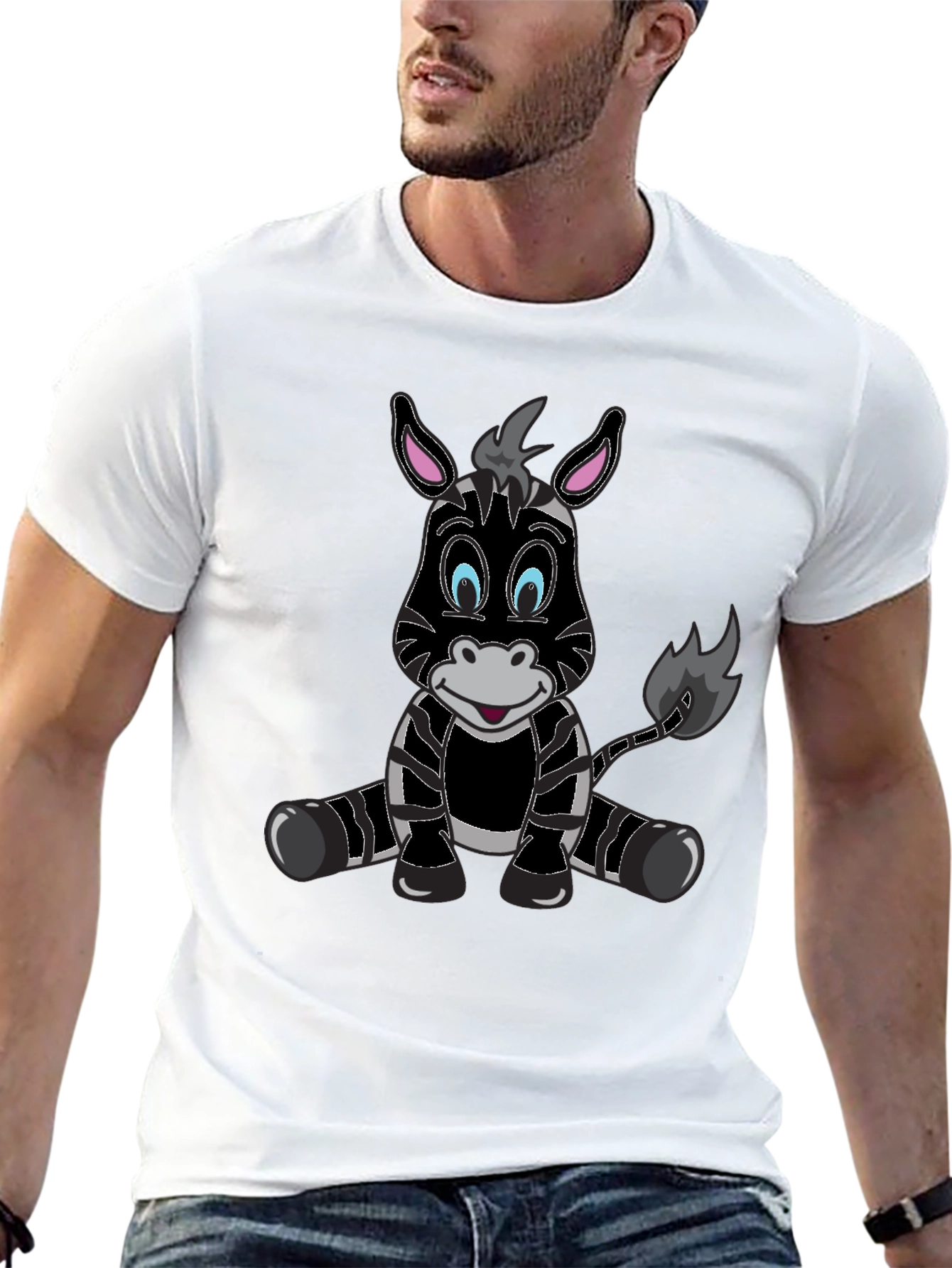 Cartoon Zebra Graphic Tee - Mens Black T-Shirt