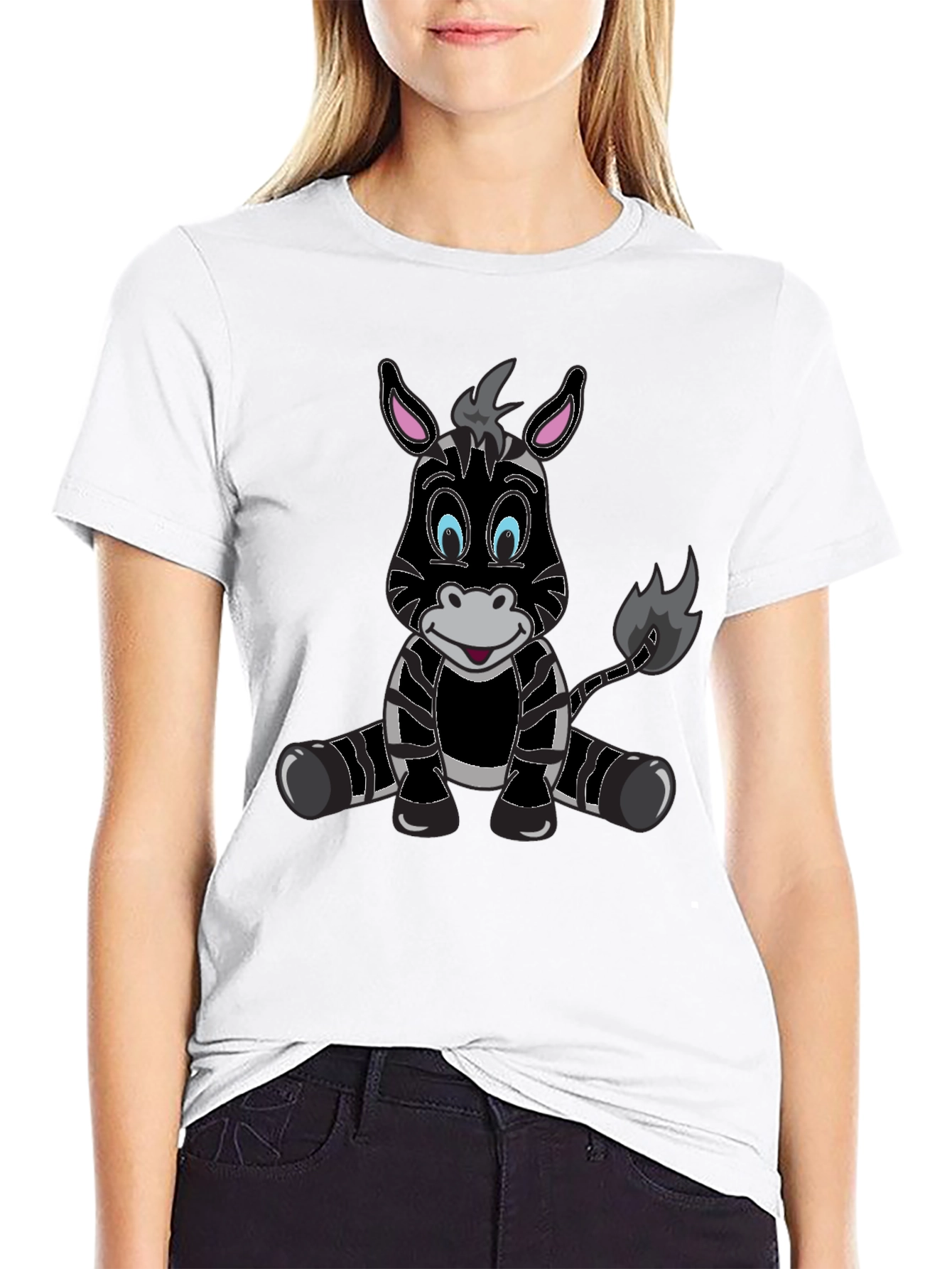 Cartoon Zebra Graphic Tee - Mens Black T-Shirt