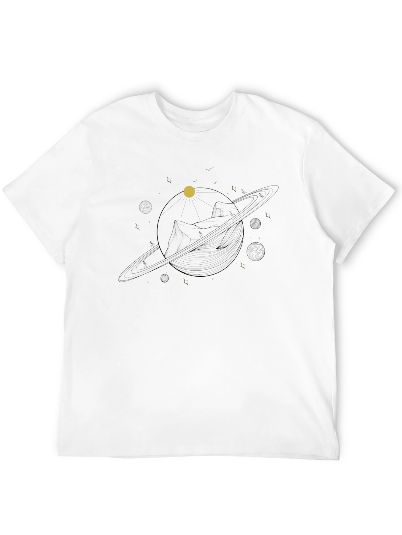 Abstract Saturn Graphic Tee - Modern Black T-Shirt