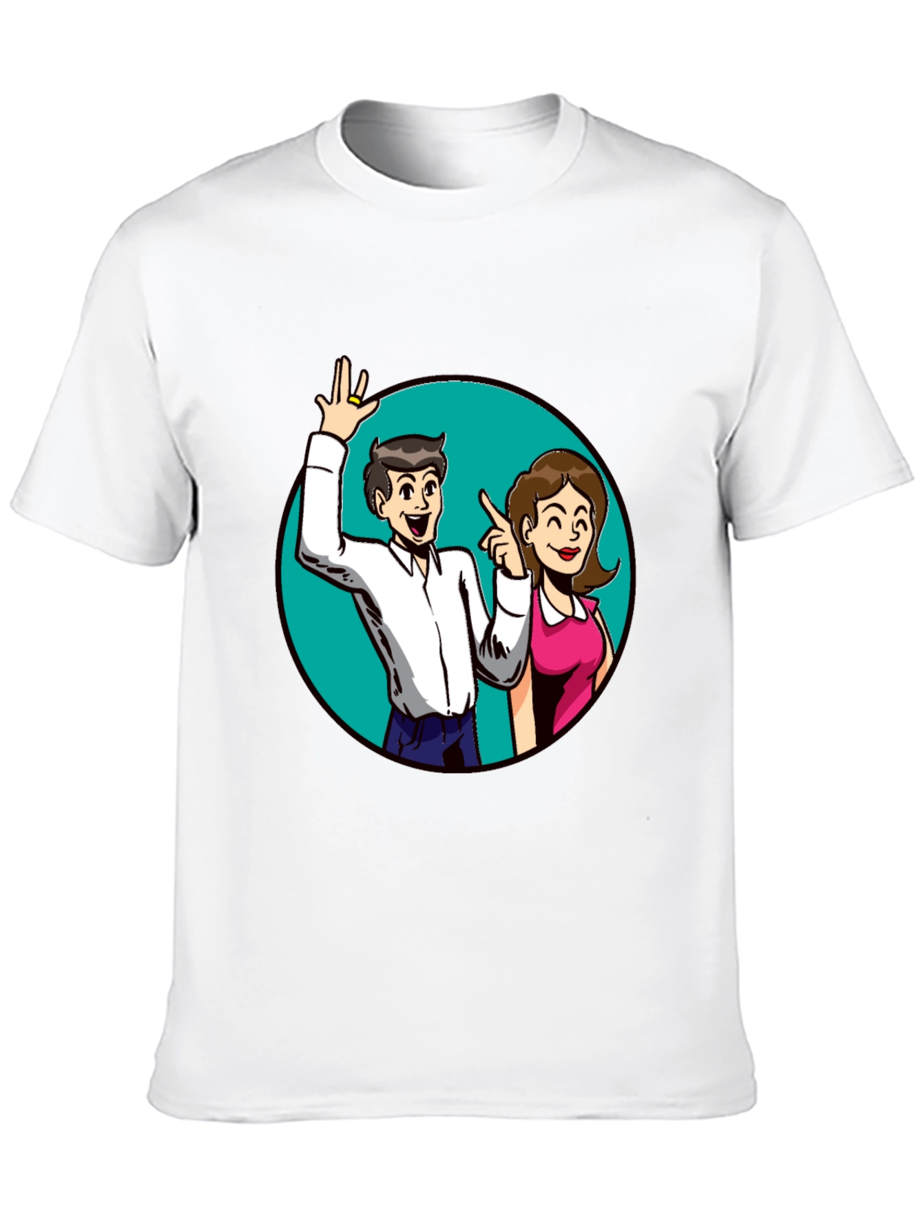 Cartoon Couple Graphic Tee - Black Casual Shirt
