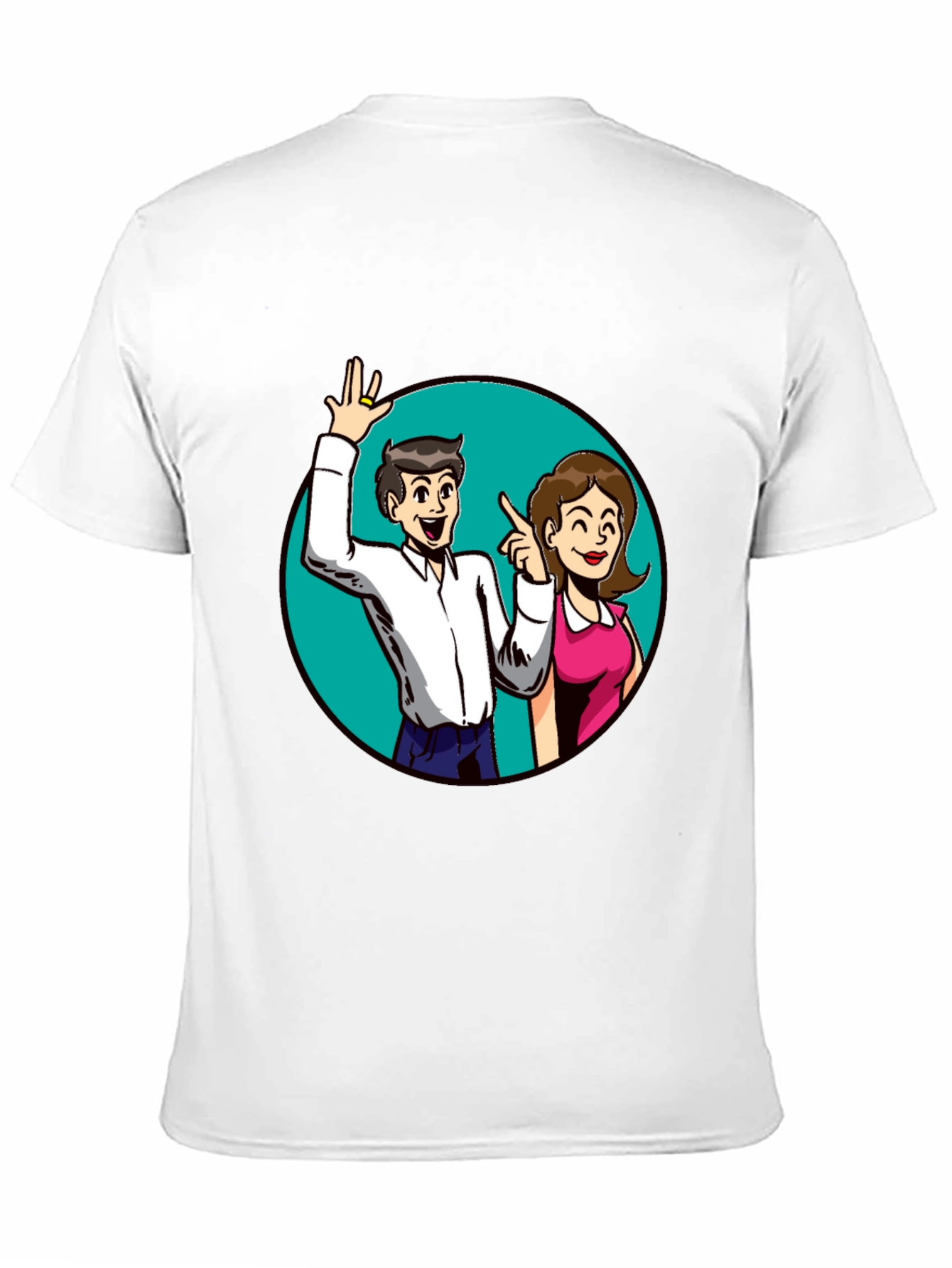 Cartoon Couple Graphic Tee - Black Casual Shirt